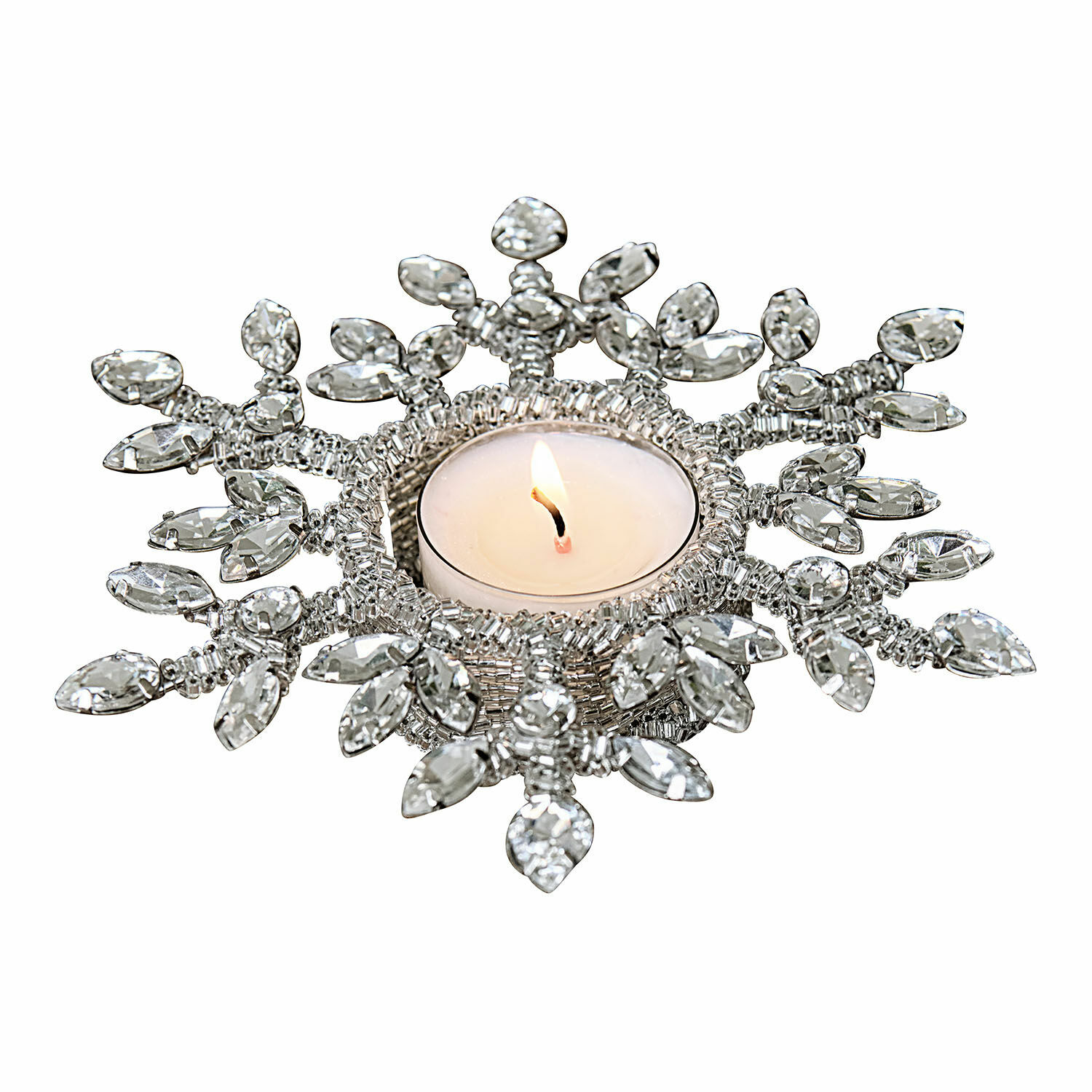 Porte-bougies chauffe-plat Selavine Bougeoir décoratif en forme de flocon de neige avec cristaux transparents, pour bougie chauffe-plat, décoration festive