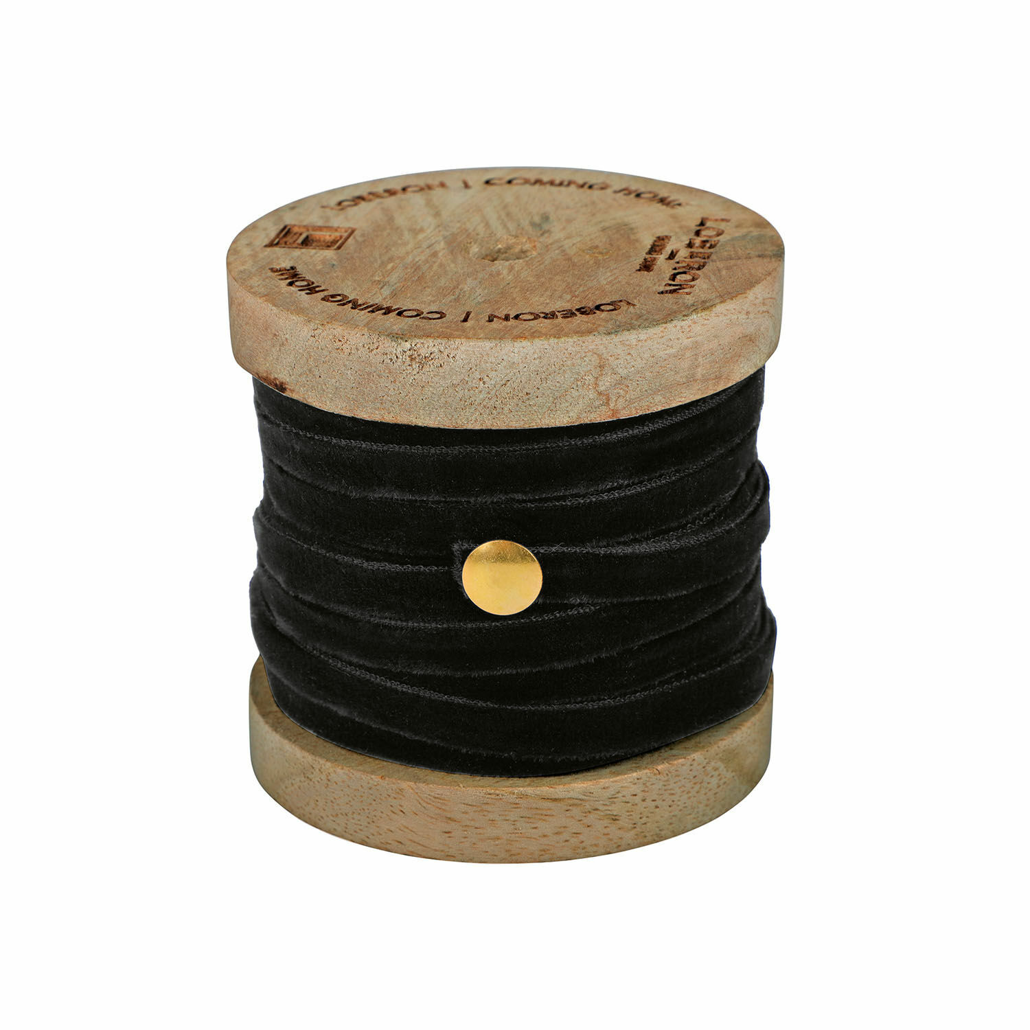 Ruban en velours noir Olessa en bobine en bois, ruban décoratif pour artisanat et décoration