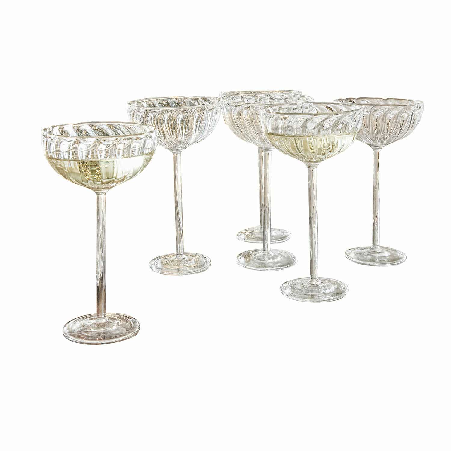 Glas set van 6 Bavella Set van zes transparante champagneglazen van glas met decoratief patroon