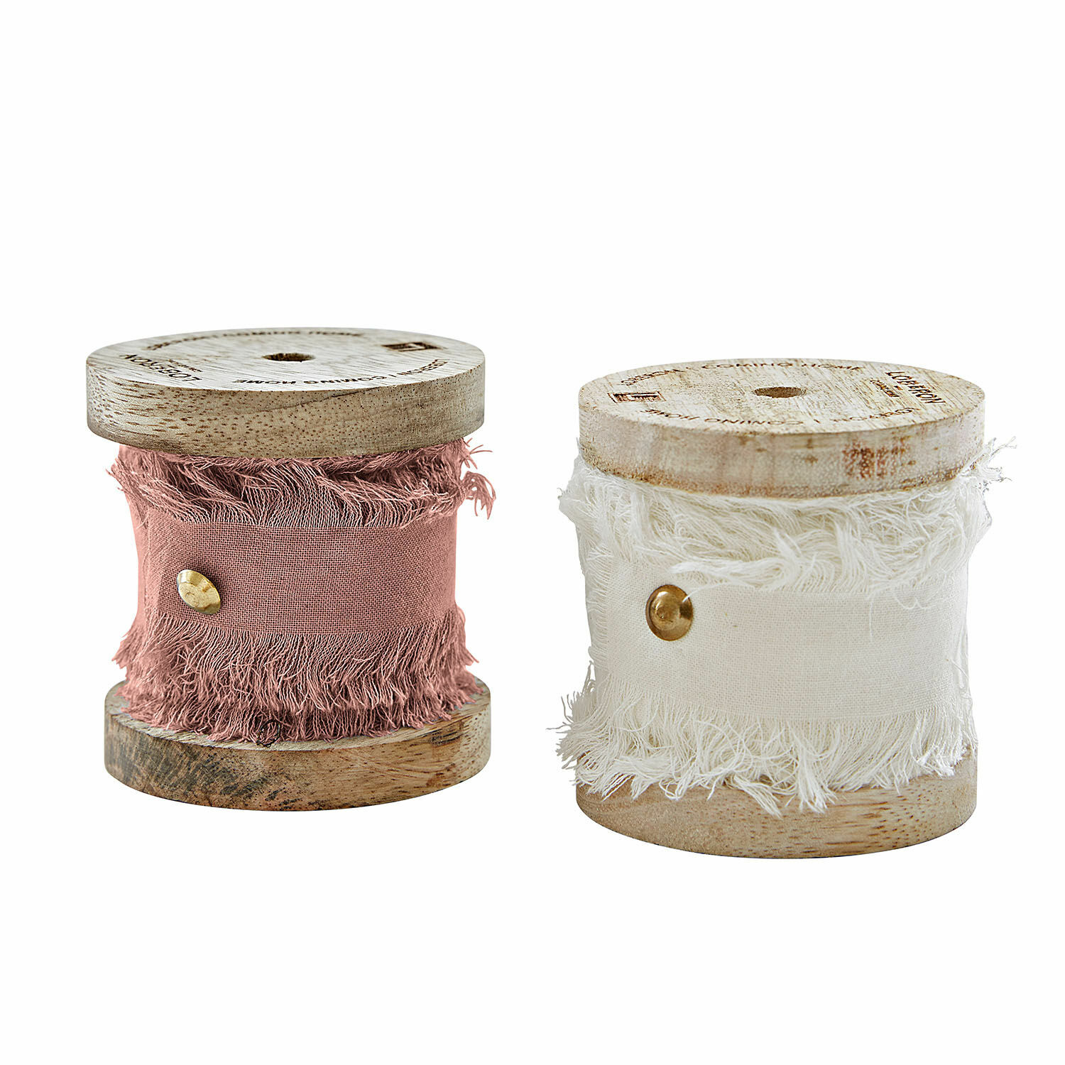roze/wit Set van twee Valethor katoenen linten in roze en wit op houten spoelen voor decoratie