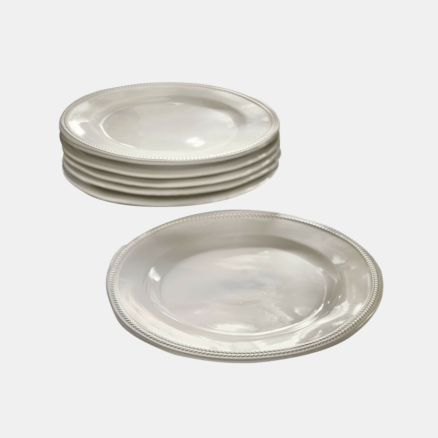 lichtgrijs Set van 6 lichtgrijze Norrvik keramische borden met decoratieve rand, geschikt voor dagelijks gebruik