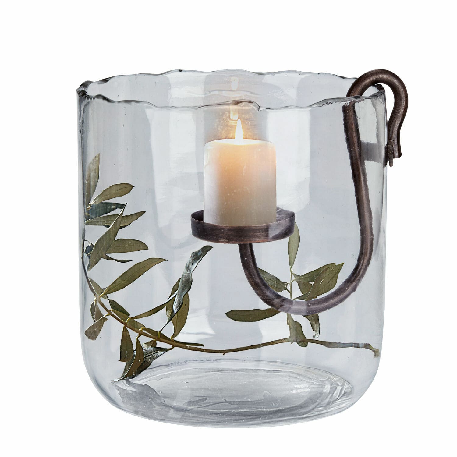 Photophore Vermand Photophore en verre avec support en métal et feuilles vertes, décoration intérieure élégante