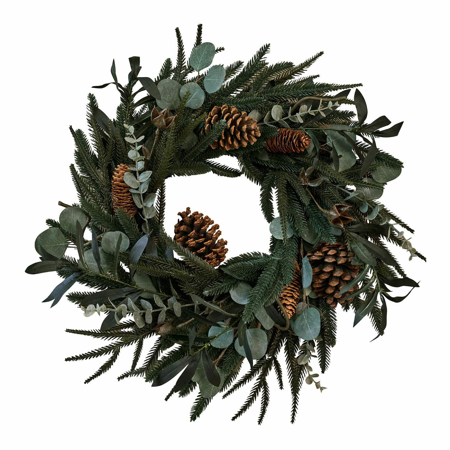 Couronne Rosella Couronne de Noël en branches vertes et pommes de pin brunes, décoration festive pour porte