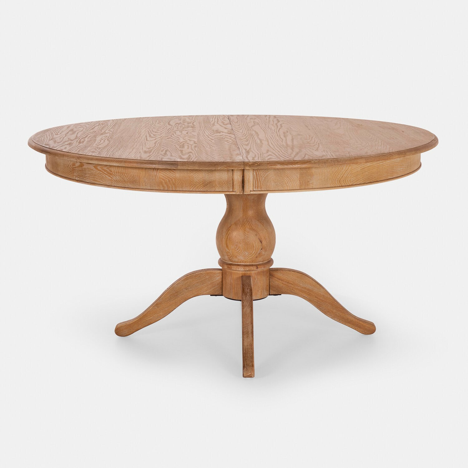 Table Beaumont Table ovale en chêne naturel avec pied sculpté, meuble de salle à manger élégant en bois massif