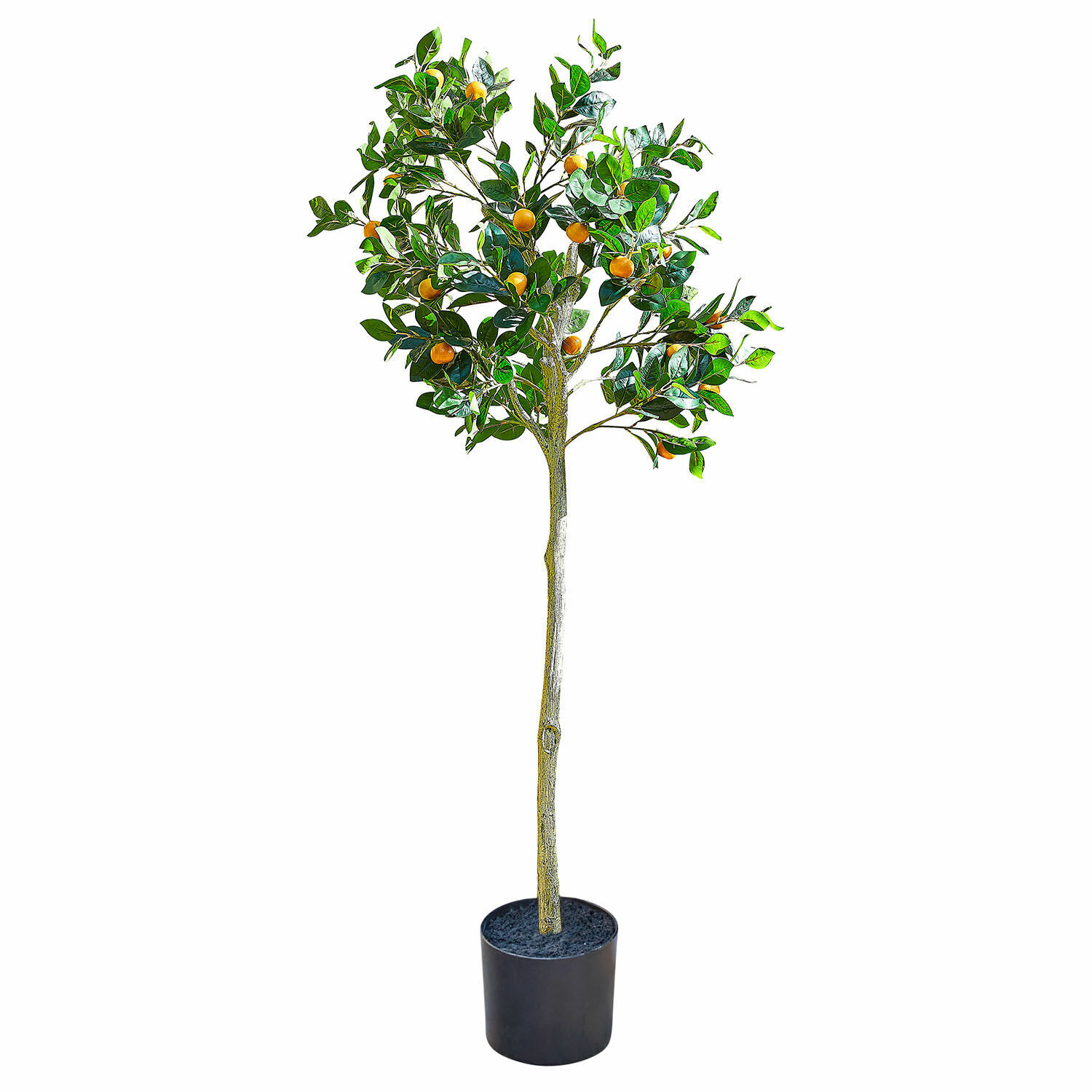 Decoratieve plant Delbart Kunstmatige citrusboom in zwarte pot met groene bladeren en oranje vruchten voor decoratie