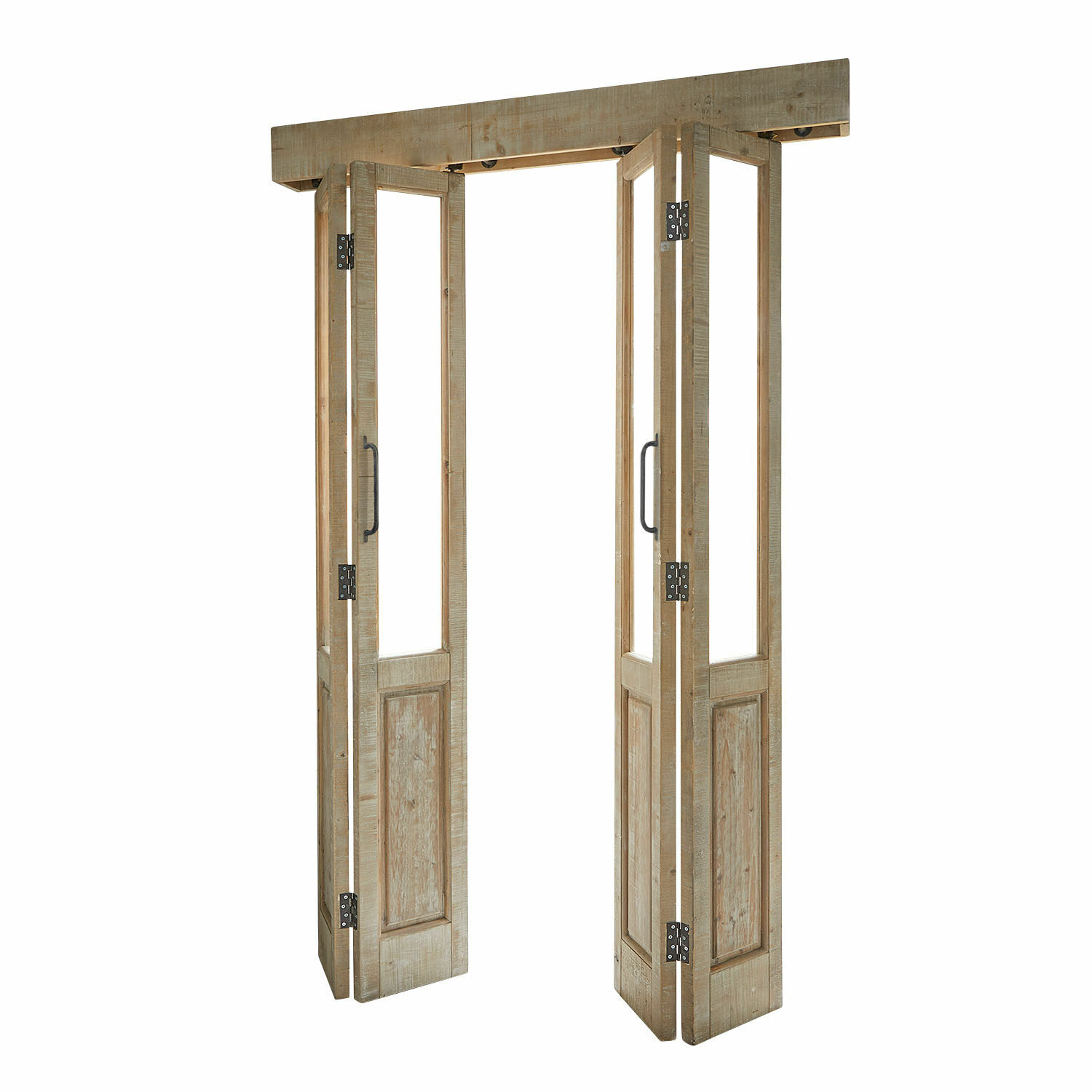 Porte pliante coulissante Halvorn Porte pliante en bois naturel avec poignées métalliques, idéale pour intérieur et jardin