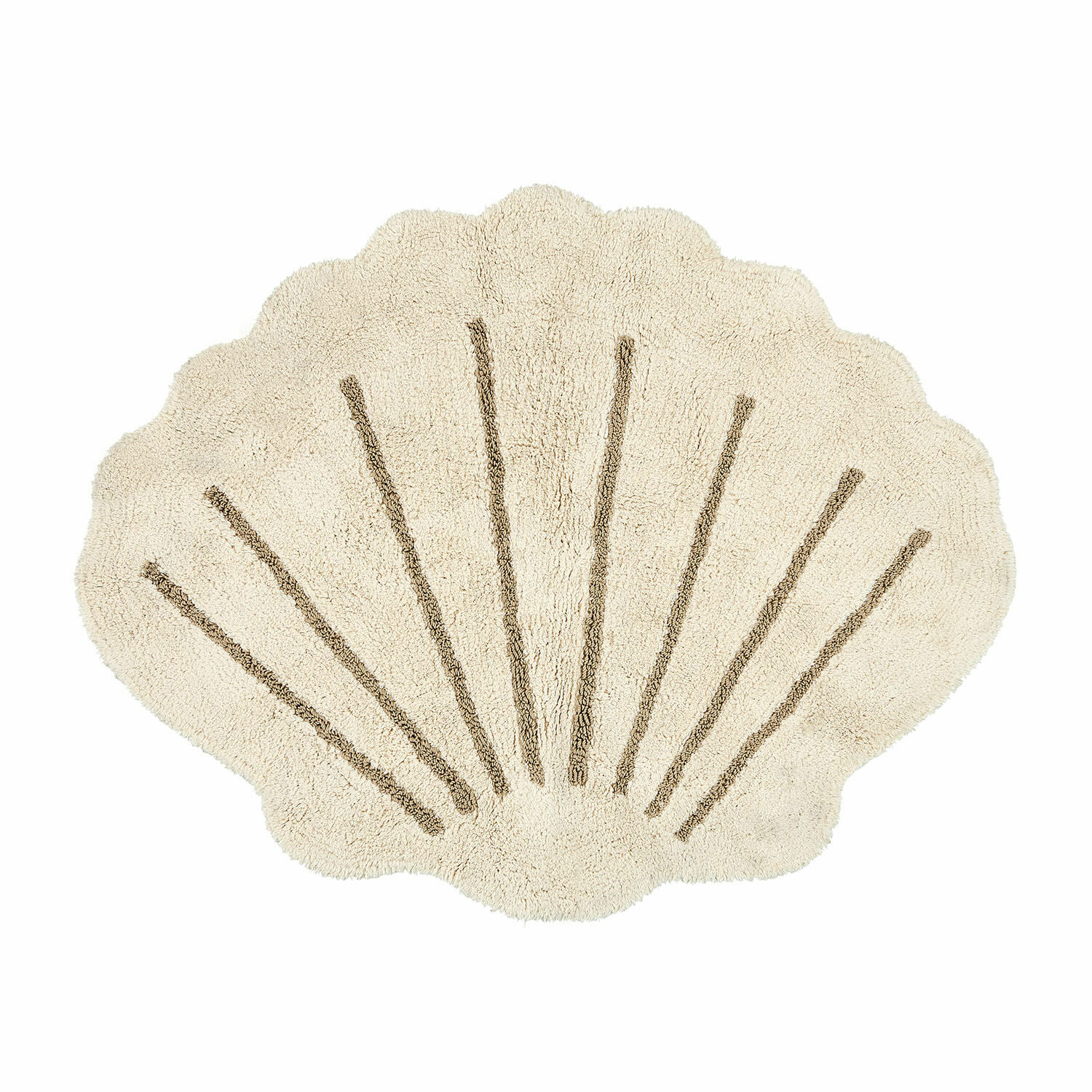 Vloerkleed Vellaro Beige zachte badmat in schelpvorm met bruine strepen, zachte badkamermat