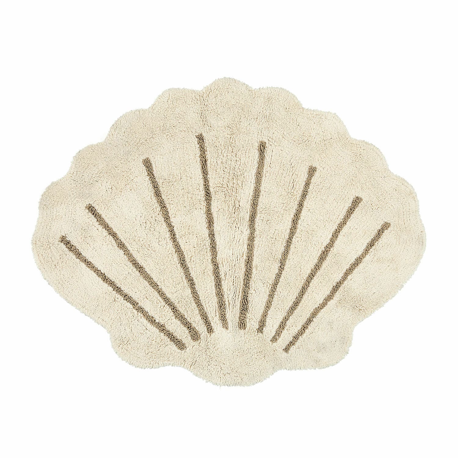 Vloerkleed Vellaro Beige zachte badmat in schelpvorm met bruine strepen, zachte badkamermat