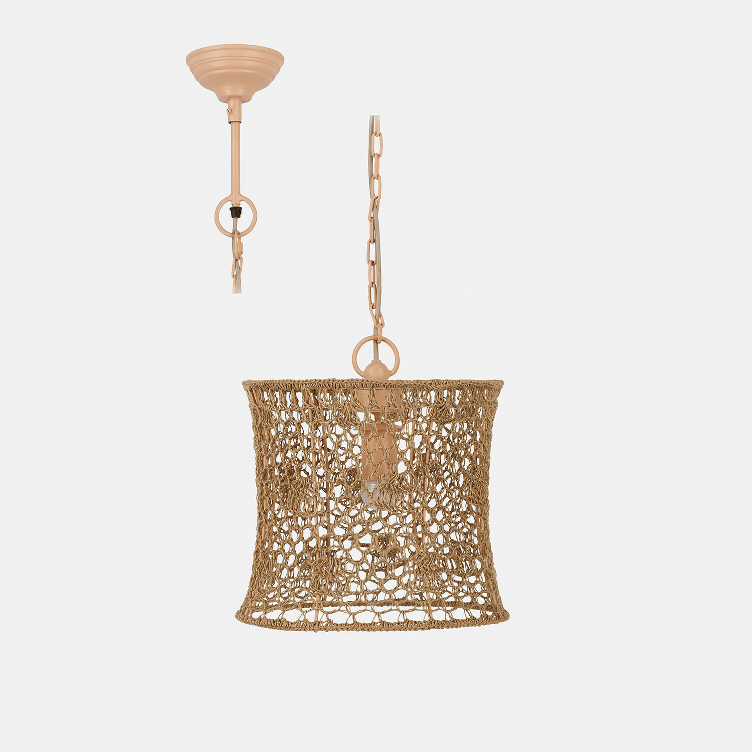 Hanglamp Calivonne Hanglamp met beige metalen ketting en lampenkap van natuurlijk gevlochten touw voor sfeerverlichting