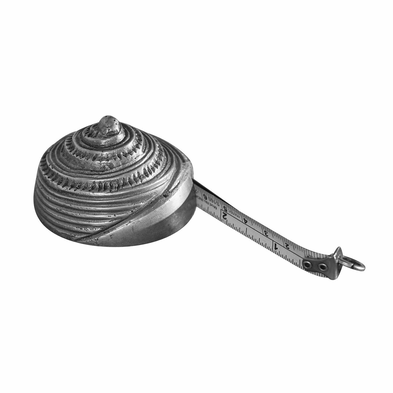 Mètre ruban Ovixel Ruban à mesurer en métal avec boîtier rond argenté orné d'un motif en spirale