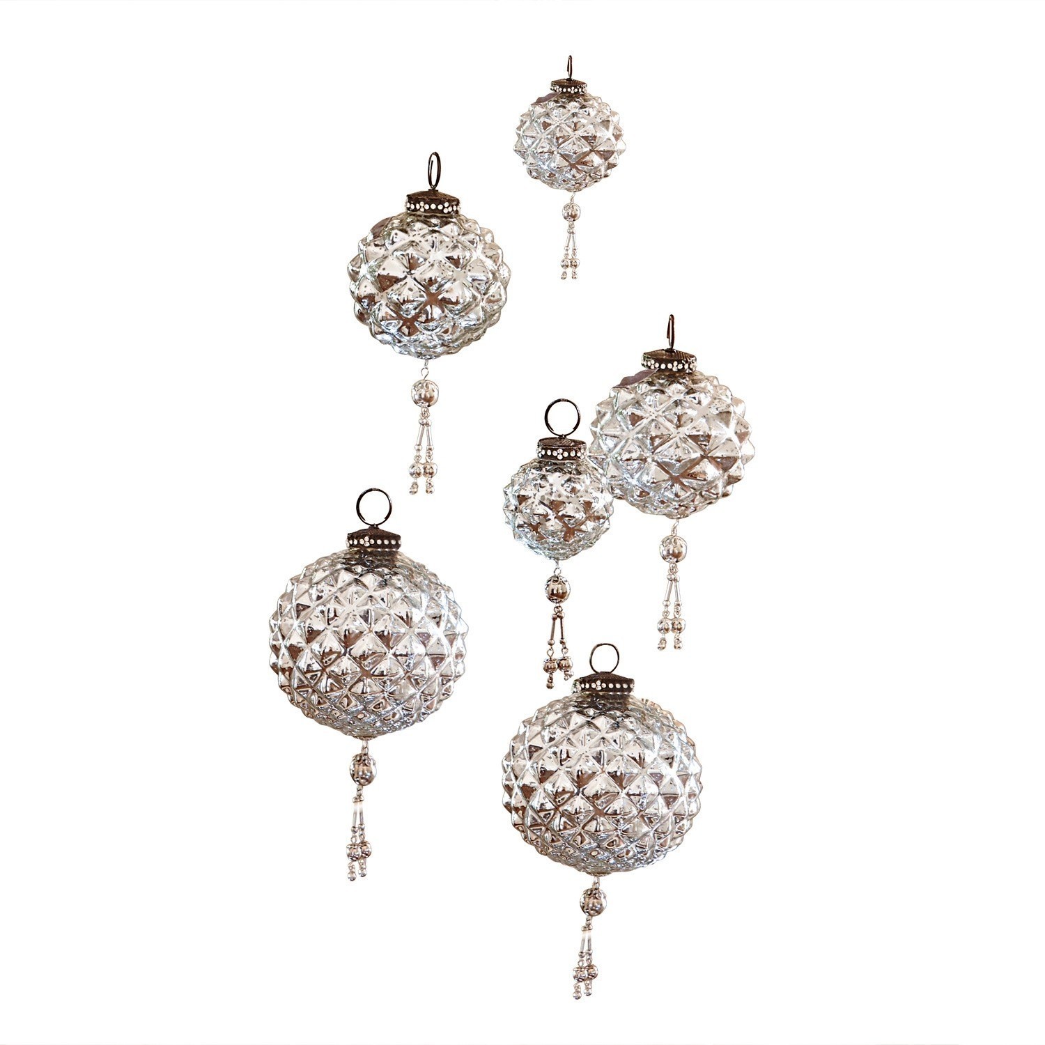 Lot de 6 décorations de Noël Murron Ensemble de décorations de Noël en verre transparent avec crochets métalliques et pampilles décoratives