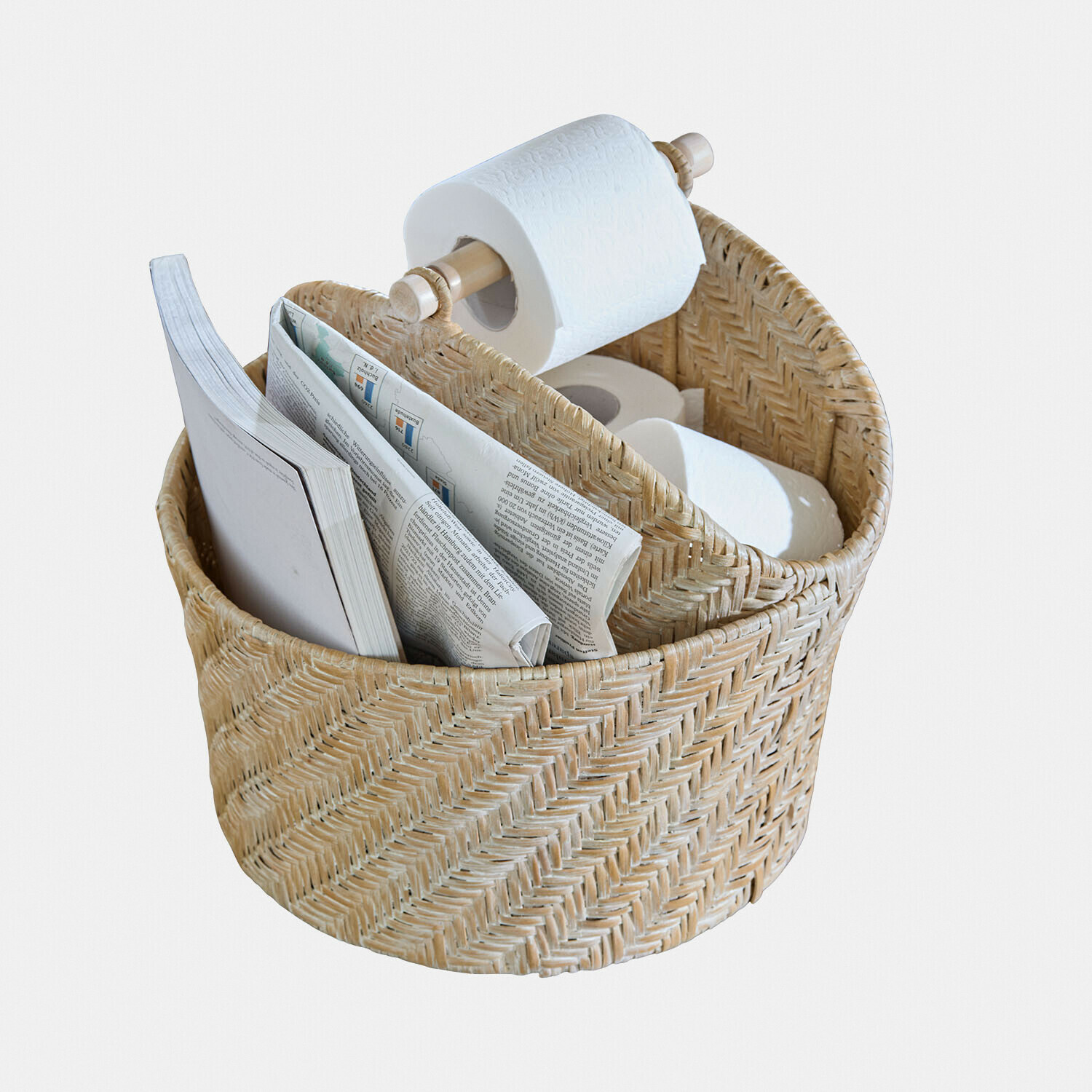 Toiletrolhouder Suarce Natuurlijke rieten mand voor toiletpapier en kranten, praktische badkameropberger
