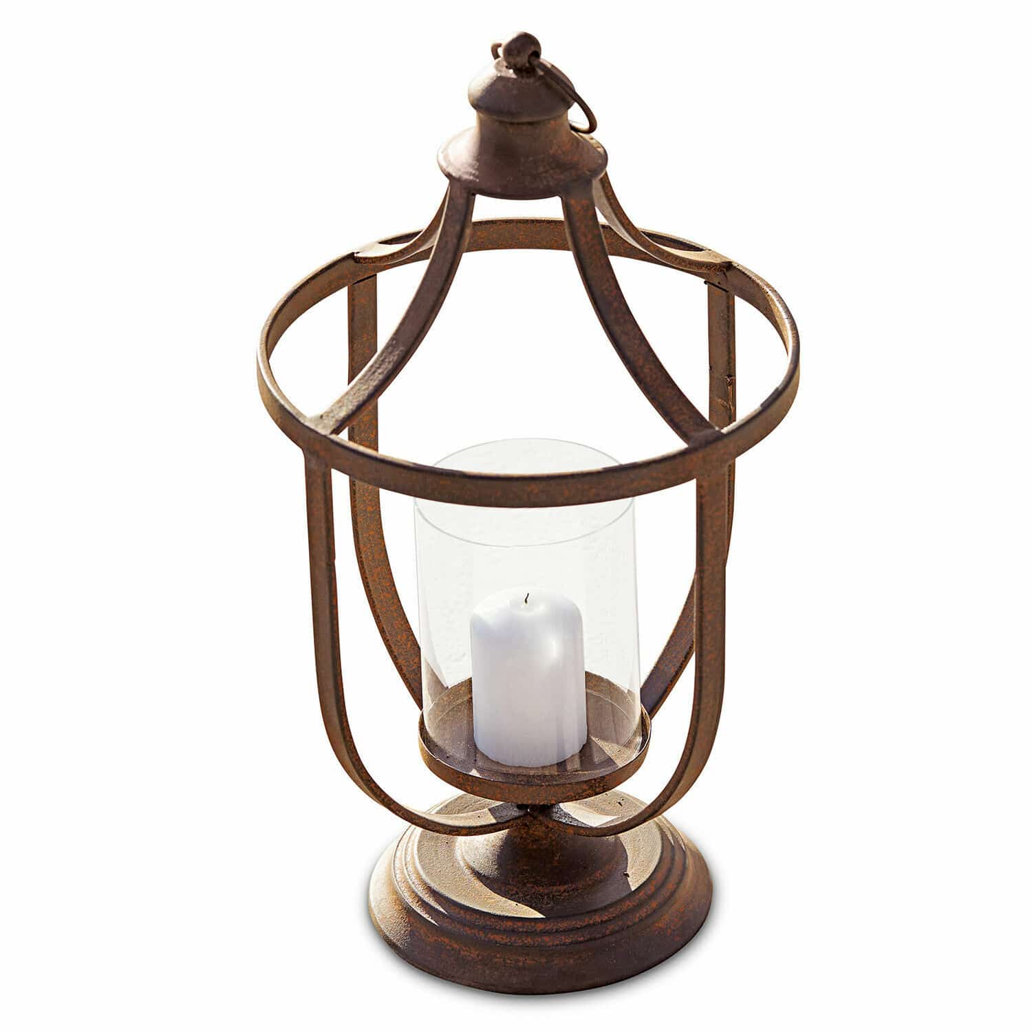 Lanterne Saint-Denis Lanterne décorative en métal rouillé avec bougie blanche et protection en verre pour table et jardin