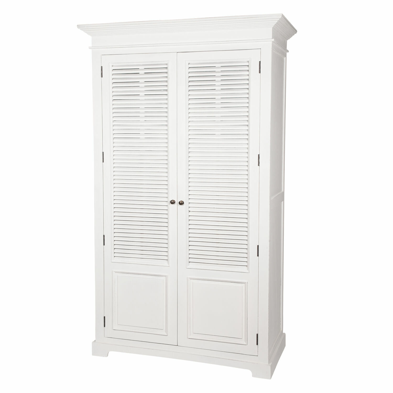 Armoire Williston Armoire blanche en bois avec portes à persiennes et finition classique pour rangement