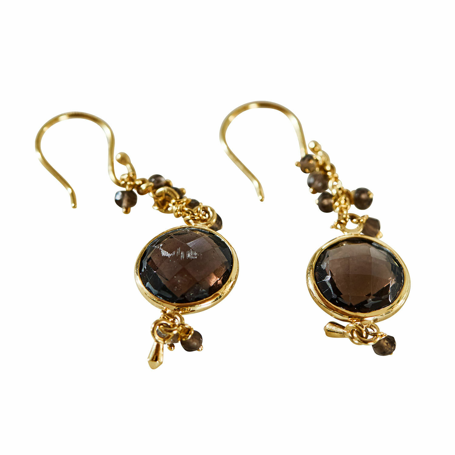Oorbellen Brixal Gouden oorbellen met bruine geslepen stenen en kleine kralen, elegante dames sieraden