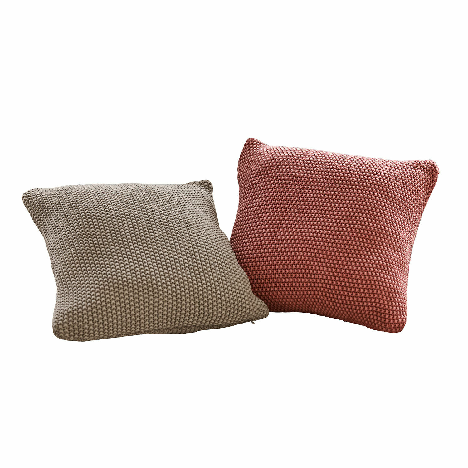 Kussenhoes set van 2 Terry Twee vierkante kussens van grof gebreid materiaal in beige en baksteenrood voor interieurdecoratie