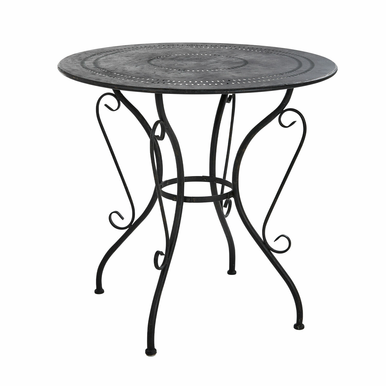 noir vieilli Table ronde Aube en métal noir antique, meuble décoratif idéal pour jardin ou terrasse
