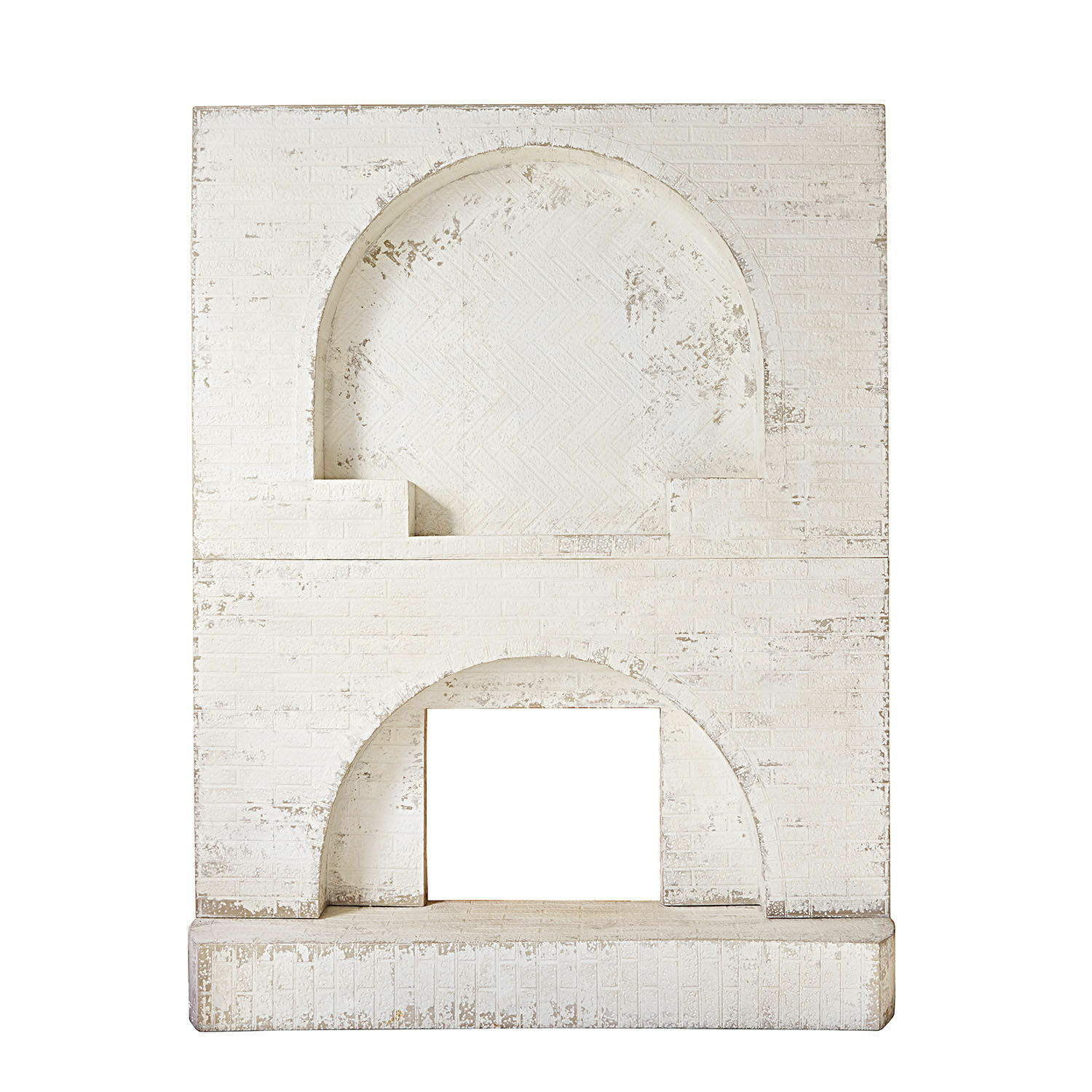 Haardschouw Forêt Émeraude Witte decoratieve bakstenen muur met twee boogvormige nissen voor interieurdecoratie