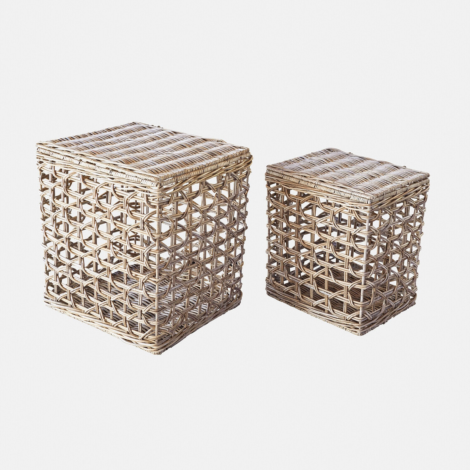 Ensemble de deux paniers carrés en rotin naturel pour rangement et décoration intérieure