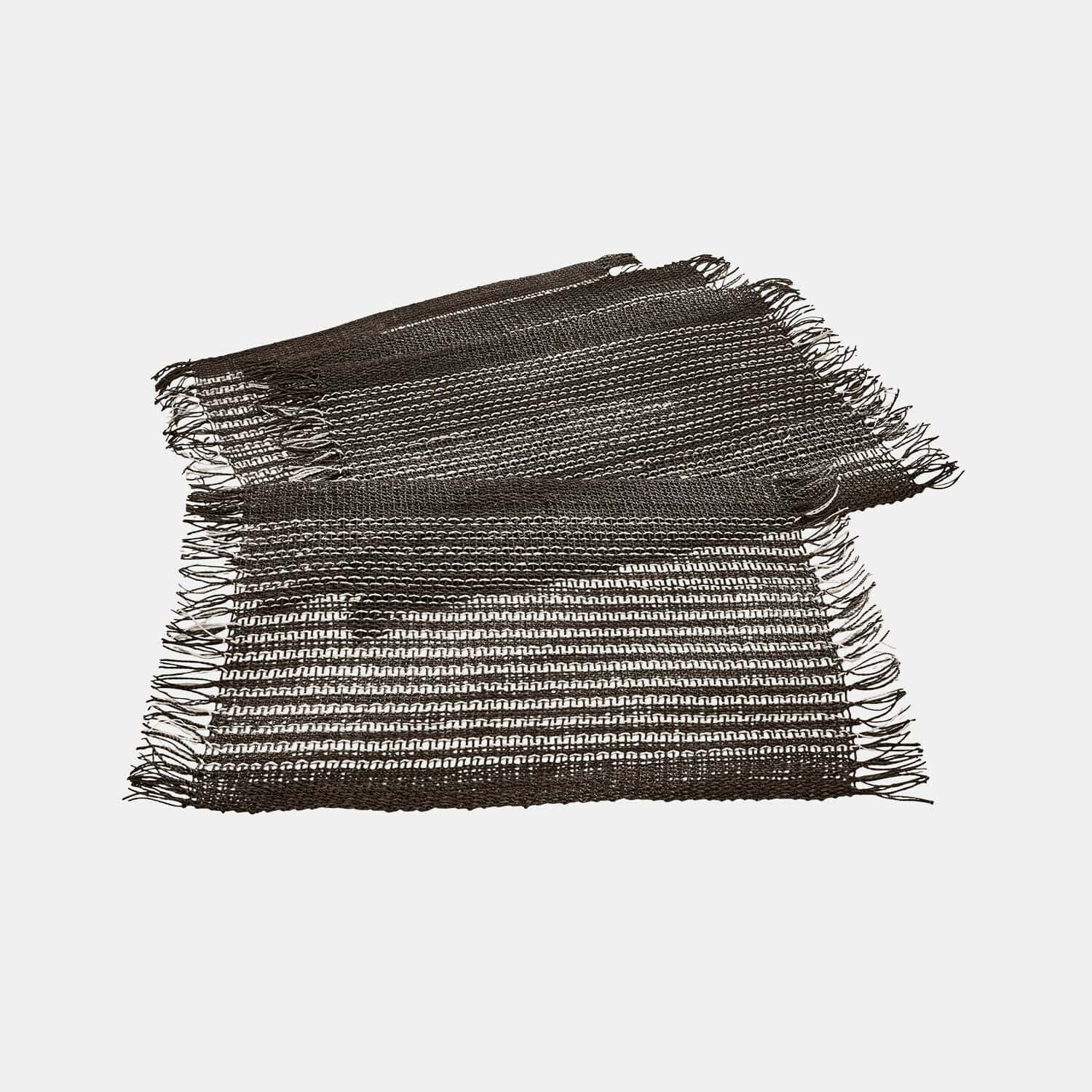 Lot de 4 sets de table Tarevo Chemin de table marron avec franges en matériau naturel, décoration rustique pour table