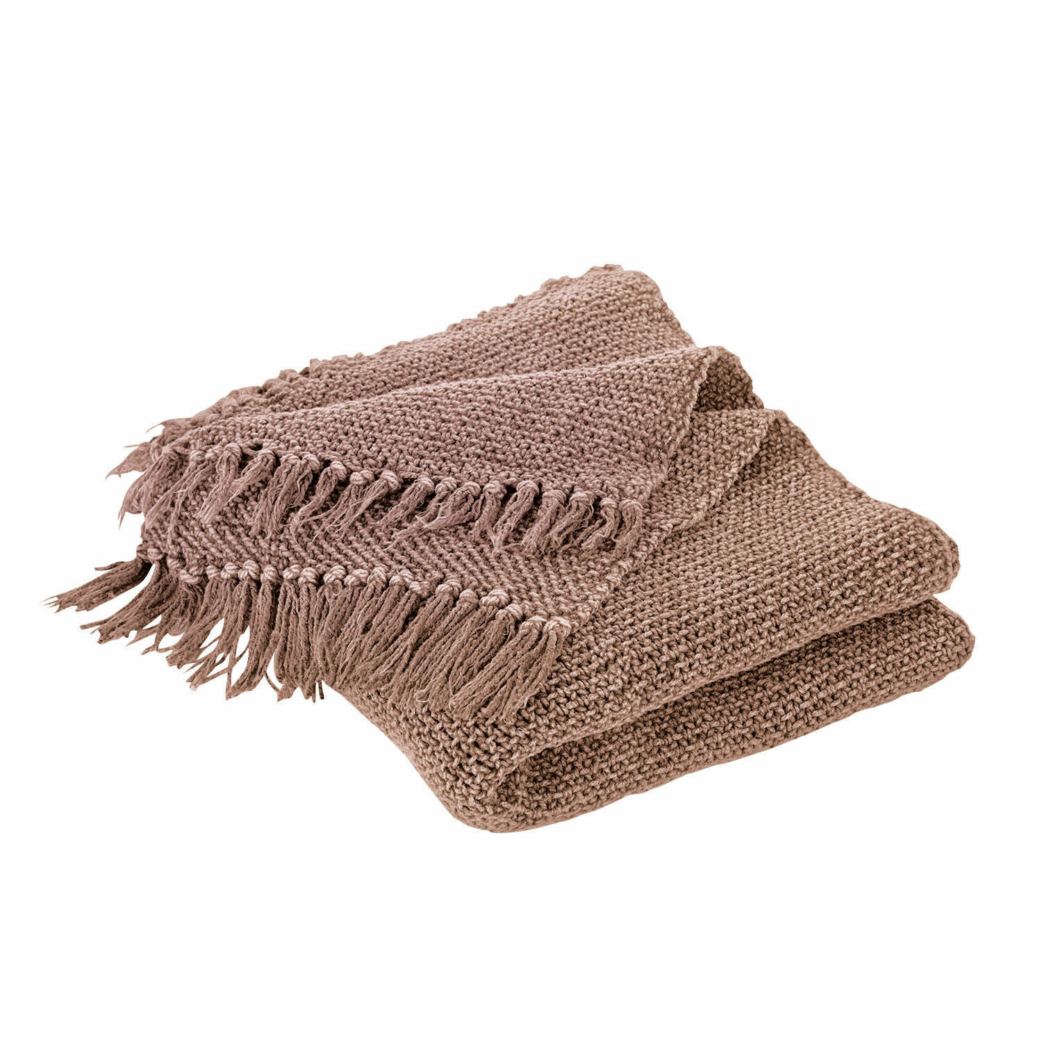 Plaid Kendall Plaid marron en tricot doux avec franges, parfait pour la décoration intérieure et les soirées confortables