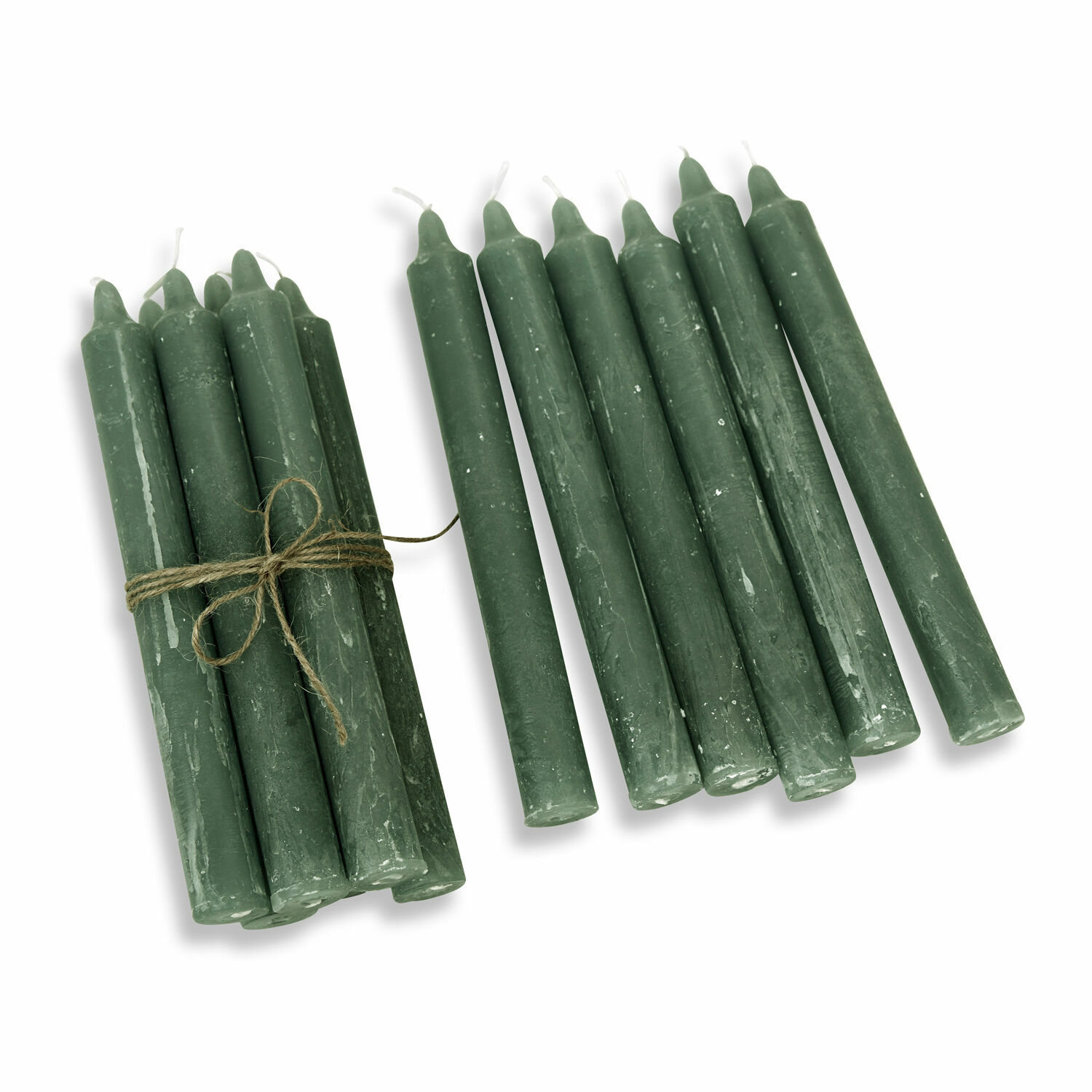 Kaars set van 12 Bauceau Set groene kaarsen van was, gebonden met touw, interieurdecoratie en sfeerverlichting