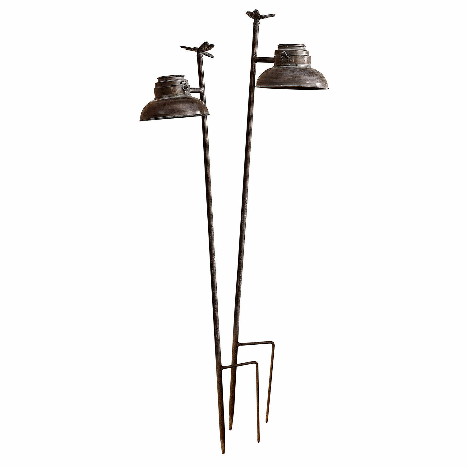 Lot de 2 lanternes solaires Ivexil Lampes de jardin en métal brun foncé avec décoration libellule, éclairage extérieur décoratif