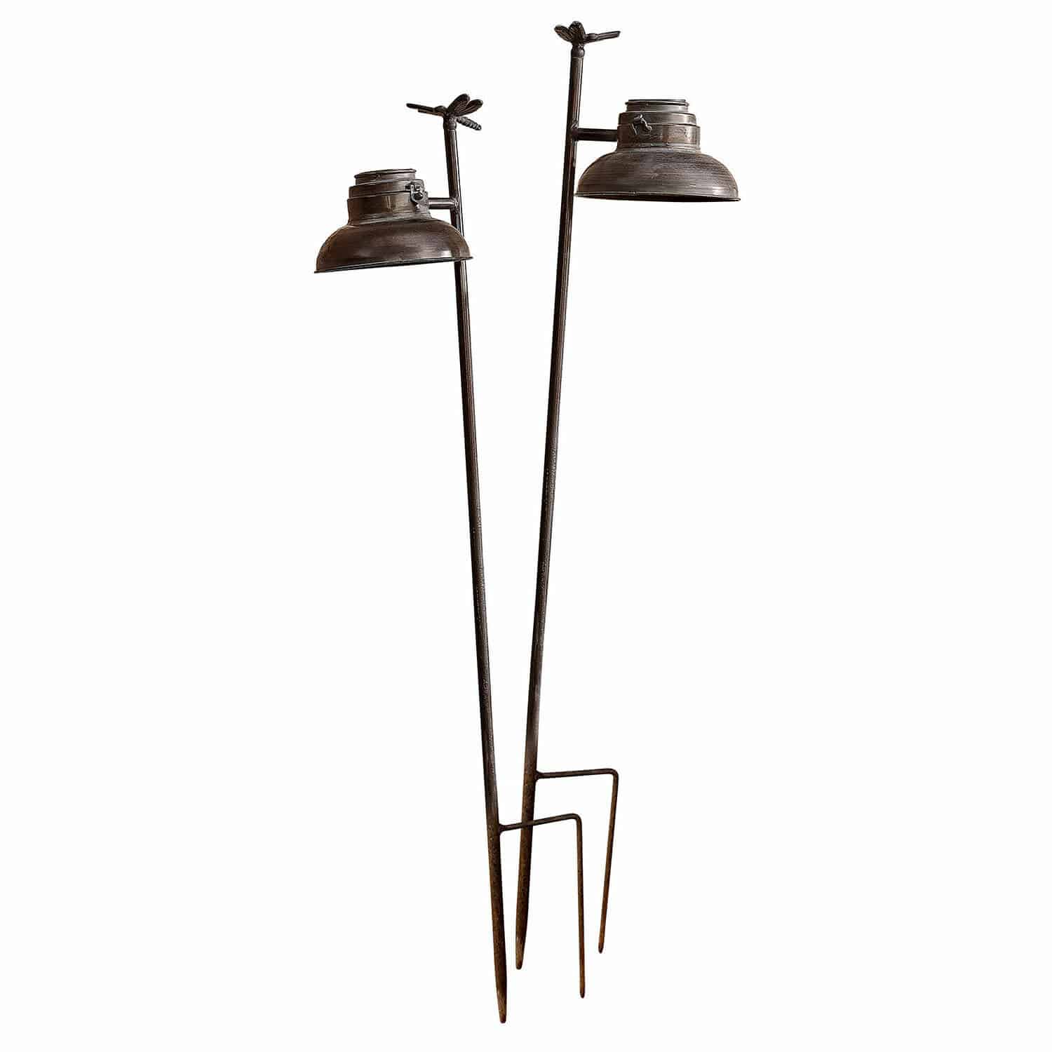 Lantaarn op zonne-energie set van 2 Ivexil Donkerbruine metalen tuinlampen met libelversiering, decoratieve buitenverlichting