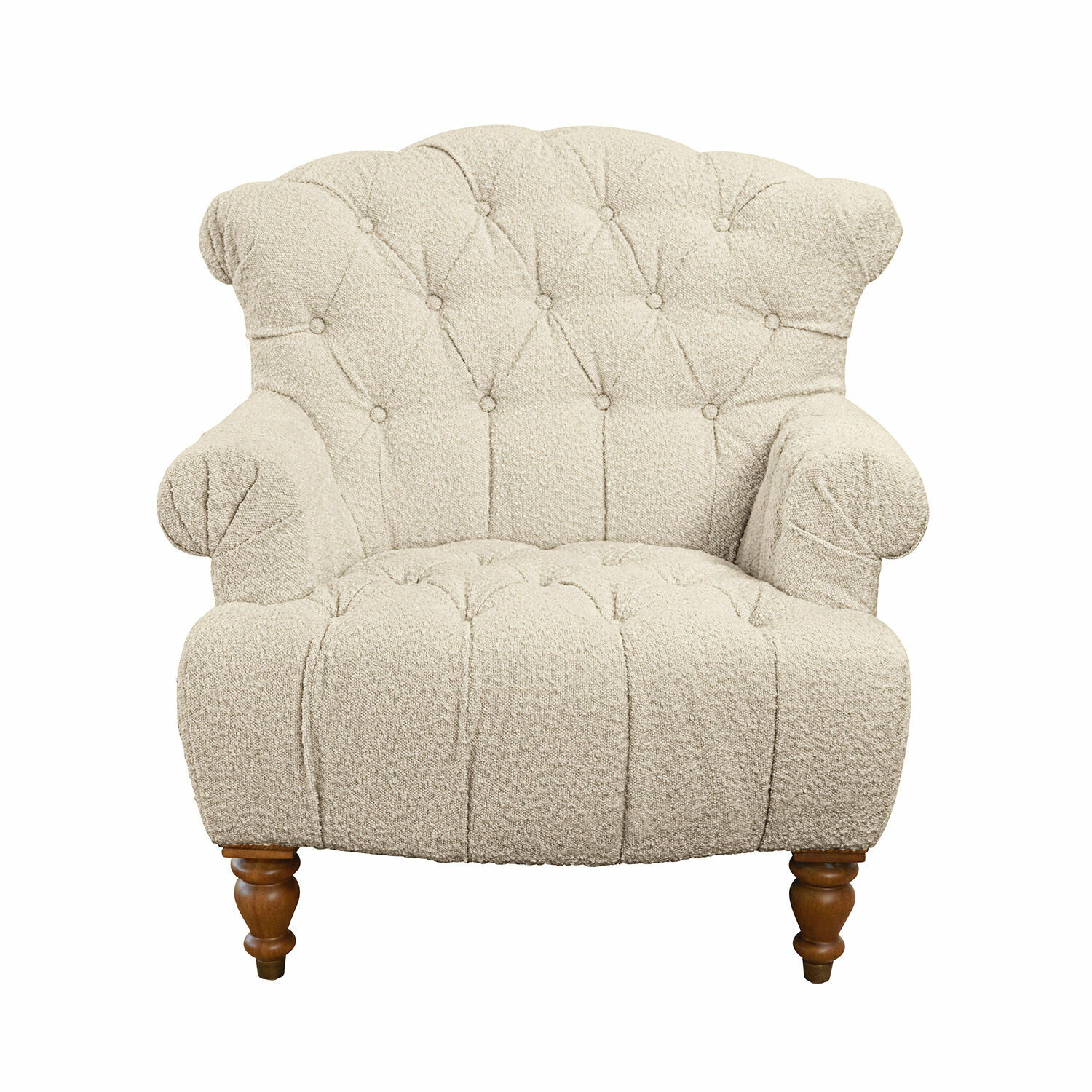 Fauteuil Springfield crème en tissu doux avec pieds en bois, siège confortable pour salon moderne
