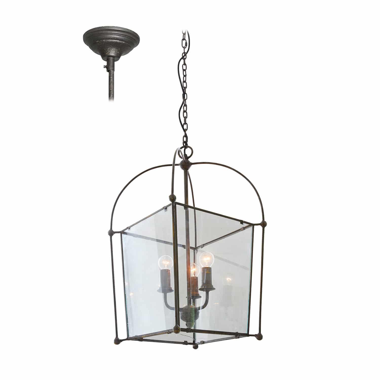 Lustre Sèvres Suspension en métal et verre style vintage avec cadre noir et abat-jour transparent, éclairage intérieur élégant