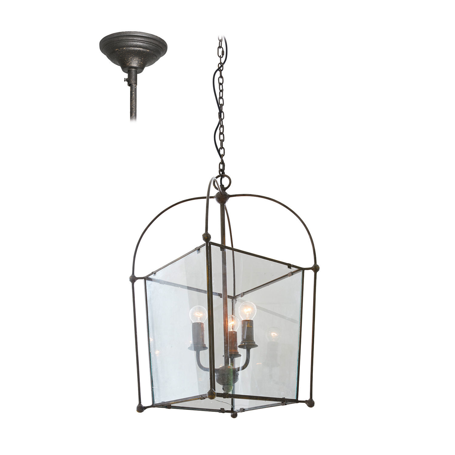 Hanglamp Sèvres Hanglamp van metaal en glas in vintage stijl met zwart frame en transparante kap, sfeerverlichting voor woonkamer