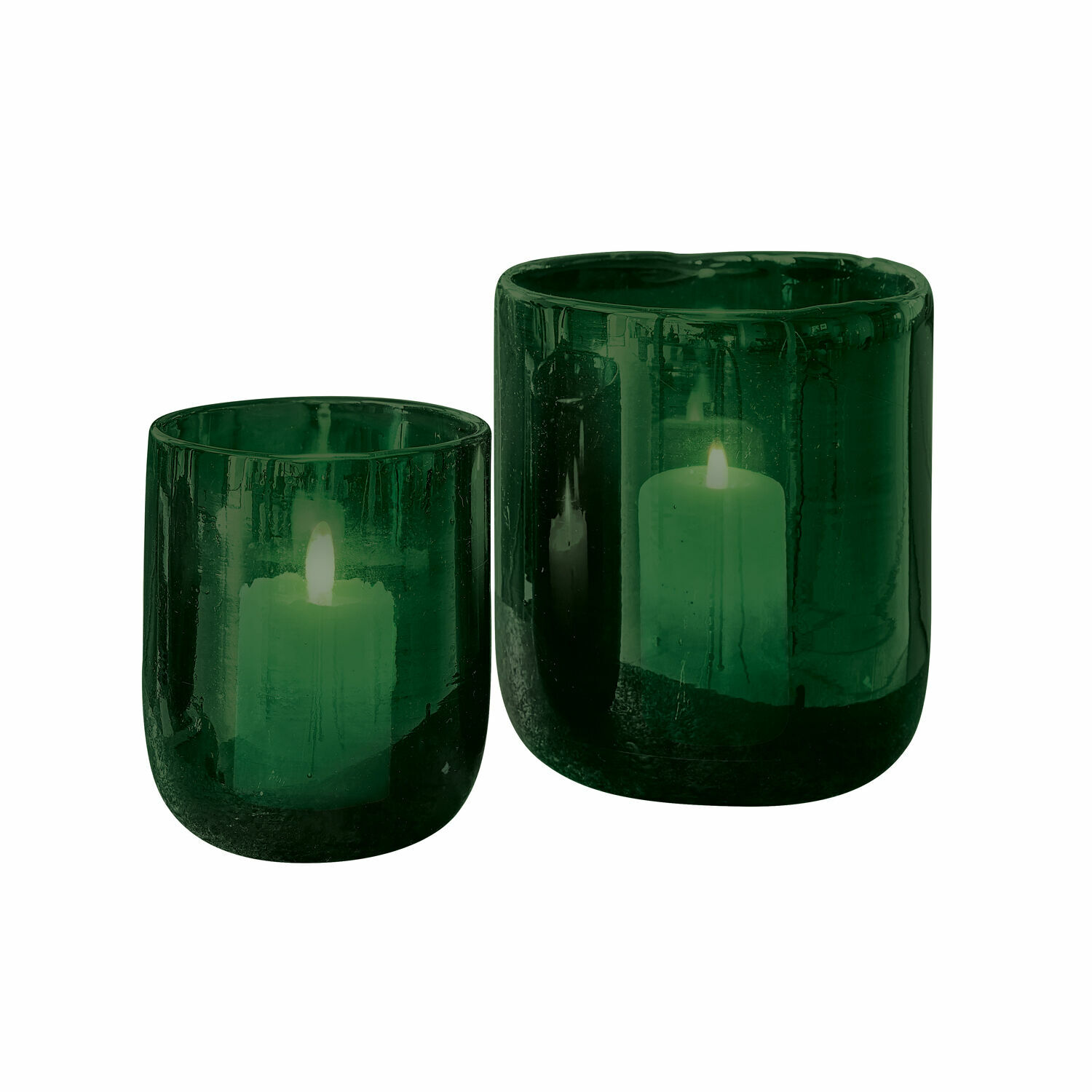 Ensemble de 2 photophores en verre vert Theodor pour décoration intérieure et extérieure