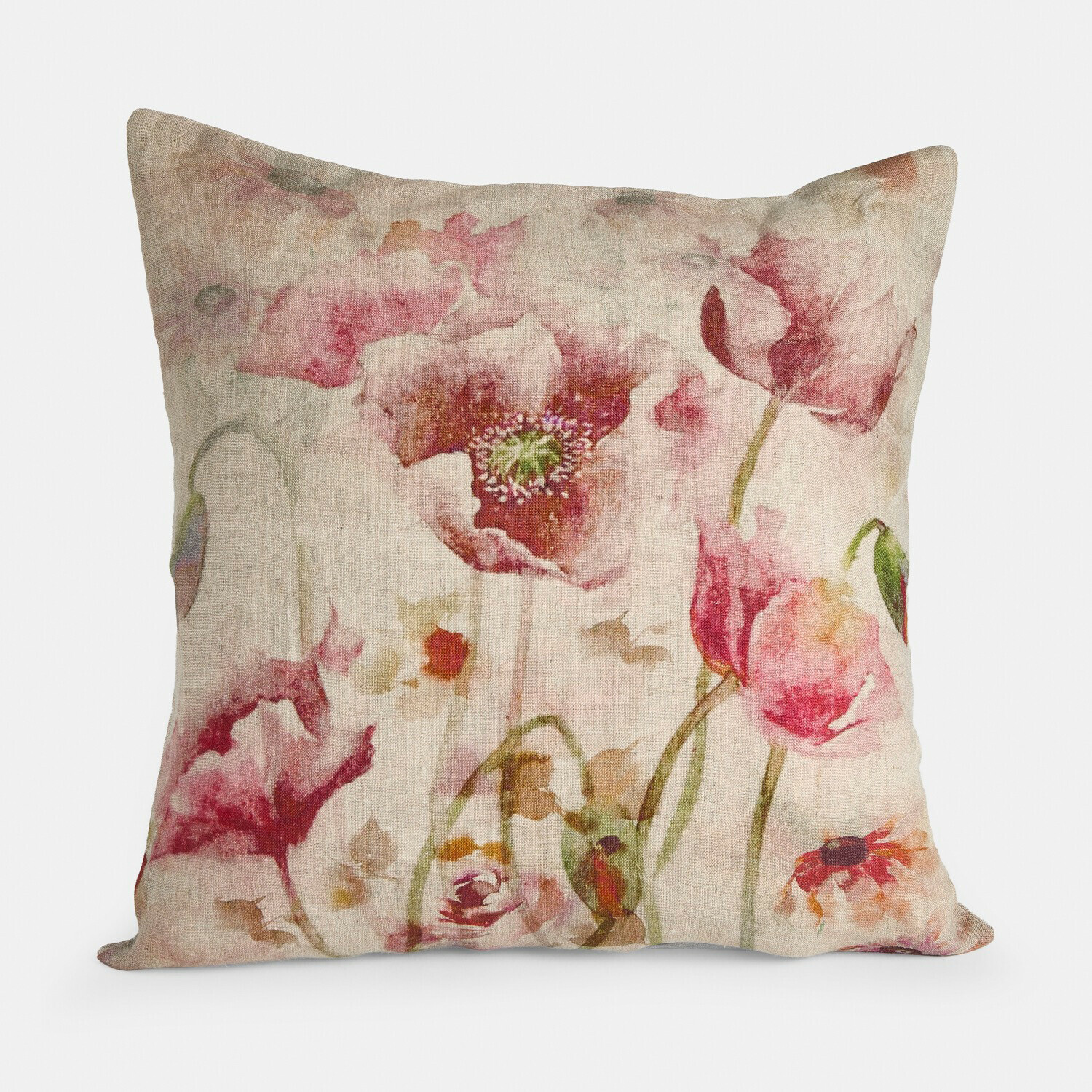 Housse de coussin Garavine Coussin décoratif en lin beige avec motif floral rose, parfait pour salon et chambre à coucher