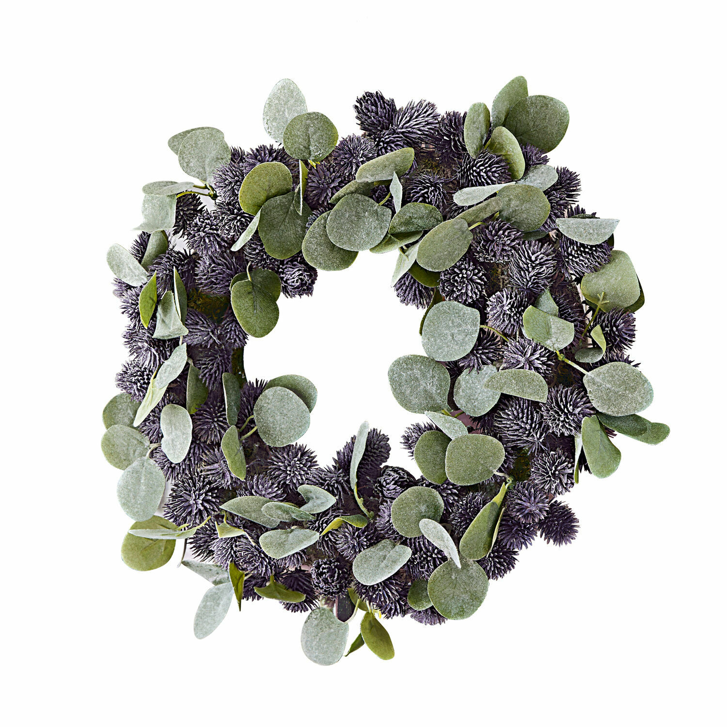 Couronne Épine Couronne décorative avec feuilles vertes et pommes de pin violettes pour décoration festive