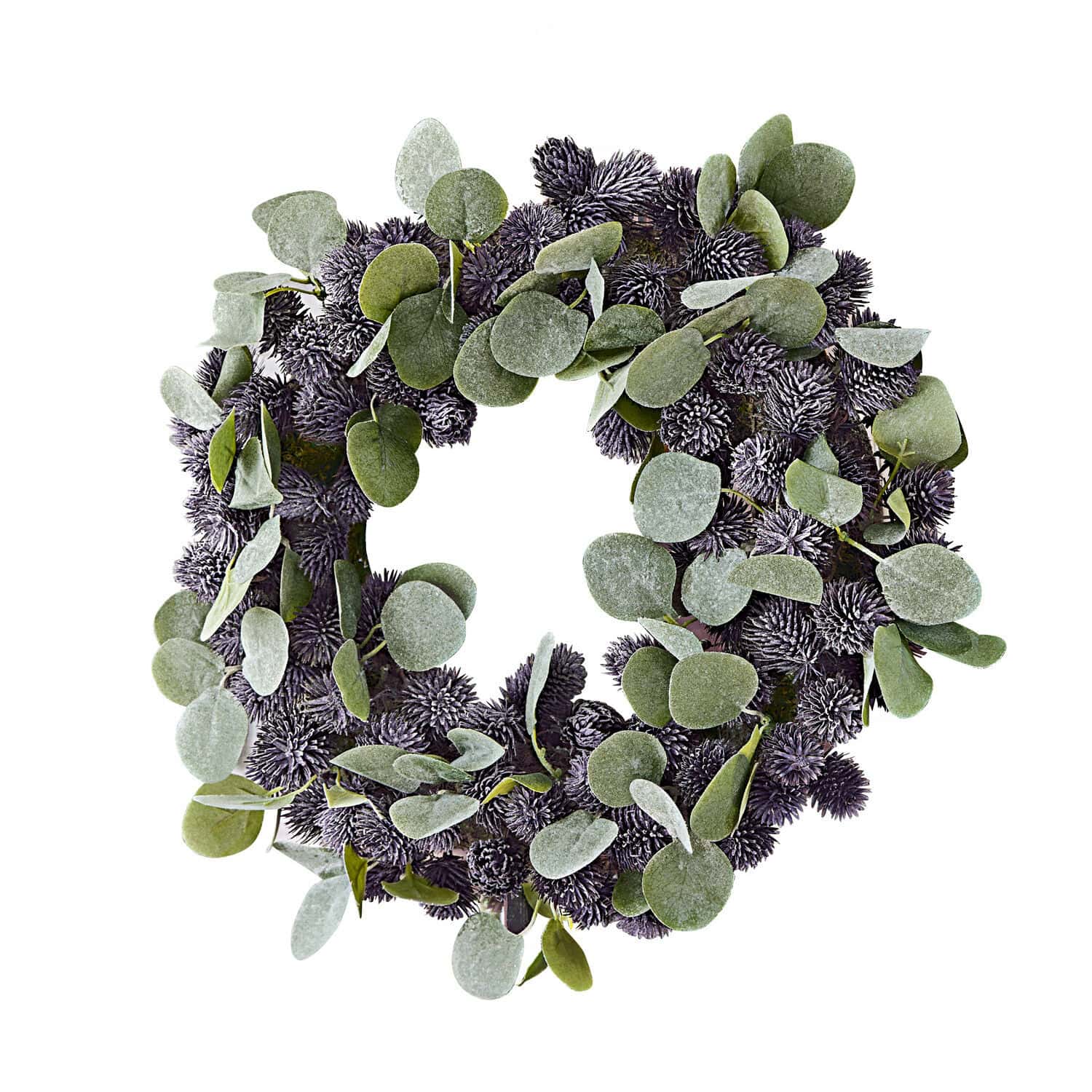 Couronne Épine Couronne décorative avec feuilles vertes et pommes de pin violettes pour décoration festive