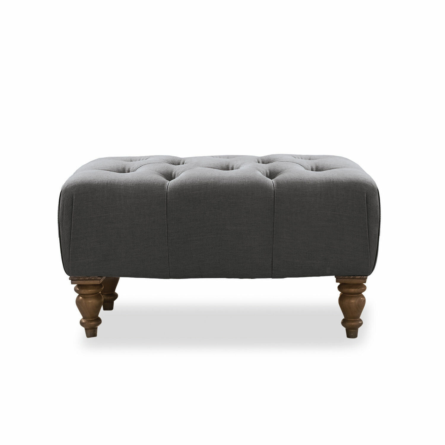 Pouf Durance en tissu anthracite avec pieds en bois, meuble élégant pour salon moderne