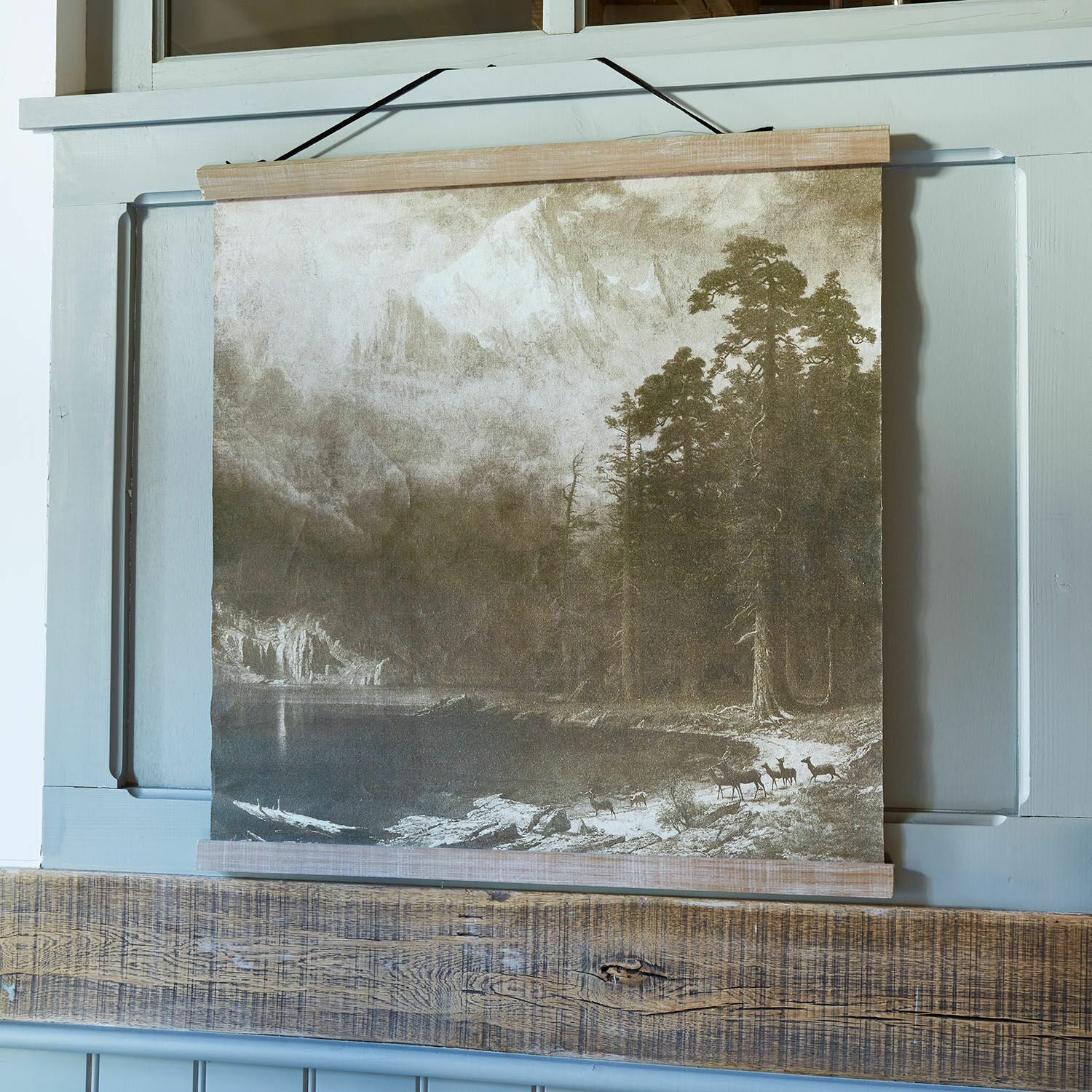 Afbeelding Belle Horizon Decoratief canvasdoek met berglandschap en bos in bruine en beige tinten voor wanddecoratie