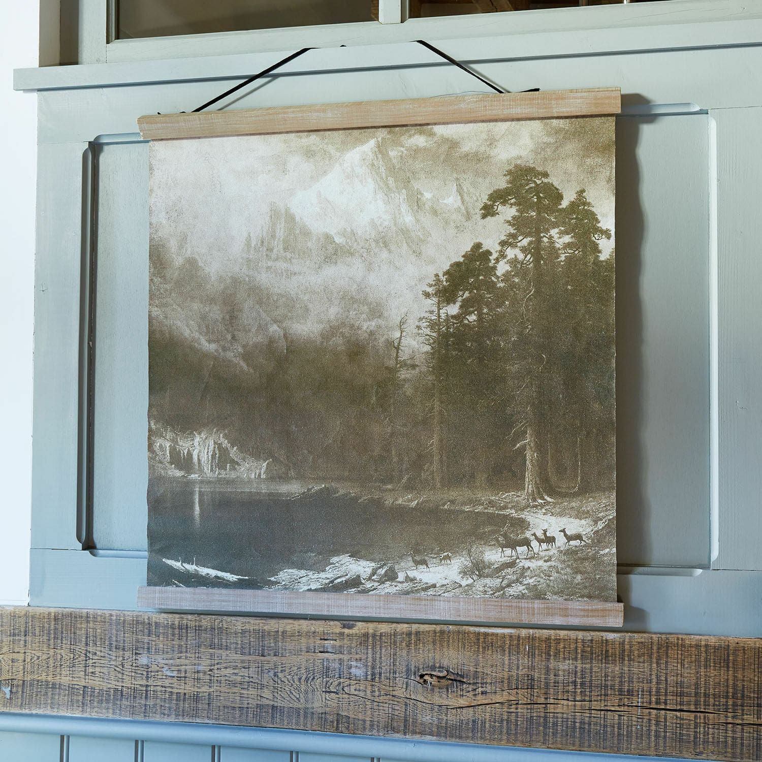 Afbeelding Belle Horizon Decoratief canvasdoek met berglandschap en bos in bruine en beige tinten voor wanddecoratie