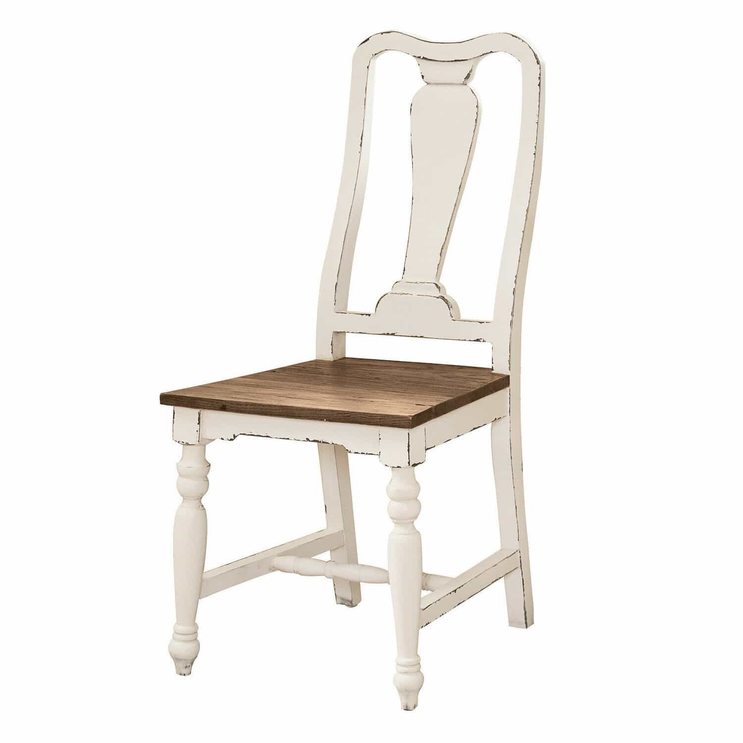 Chaise Harry Chaise en bois vintage avec cadre blanc et assise marron, meuble de salle à manger