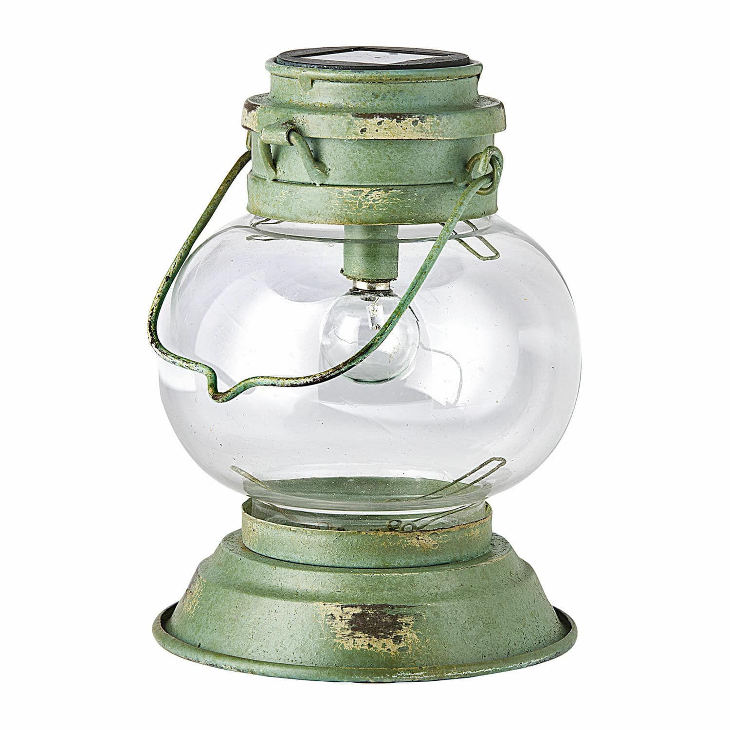 Lanterne solaire Nivalea Lanterne en métal vert avec globe en verre transparent et poignée, style vintage décoratif