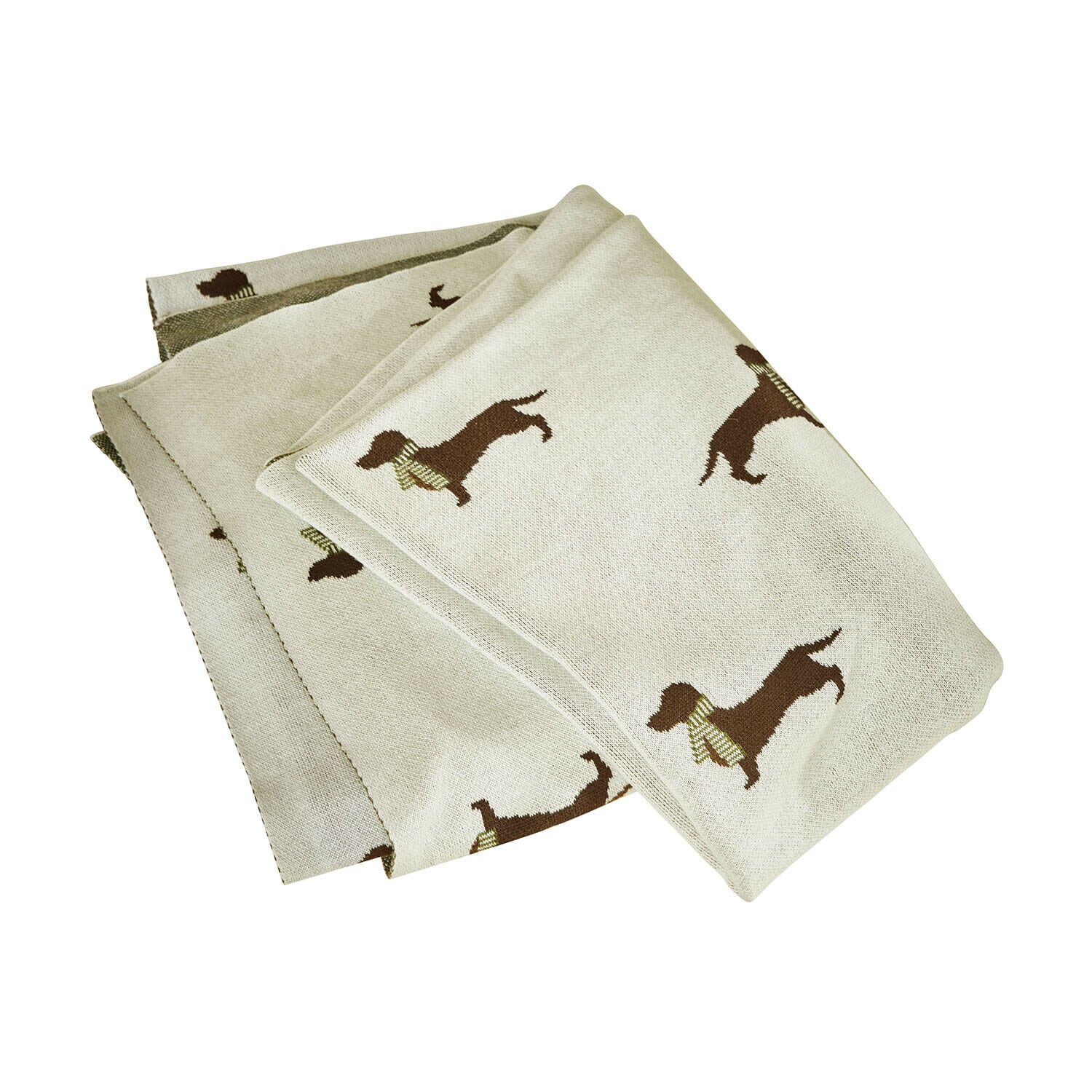 Couverture pour animaux Brisette Plaid beige avec motif teckel marron, tissu doux, accessoire déco et confortable