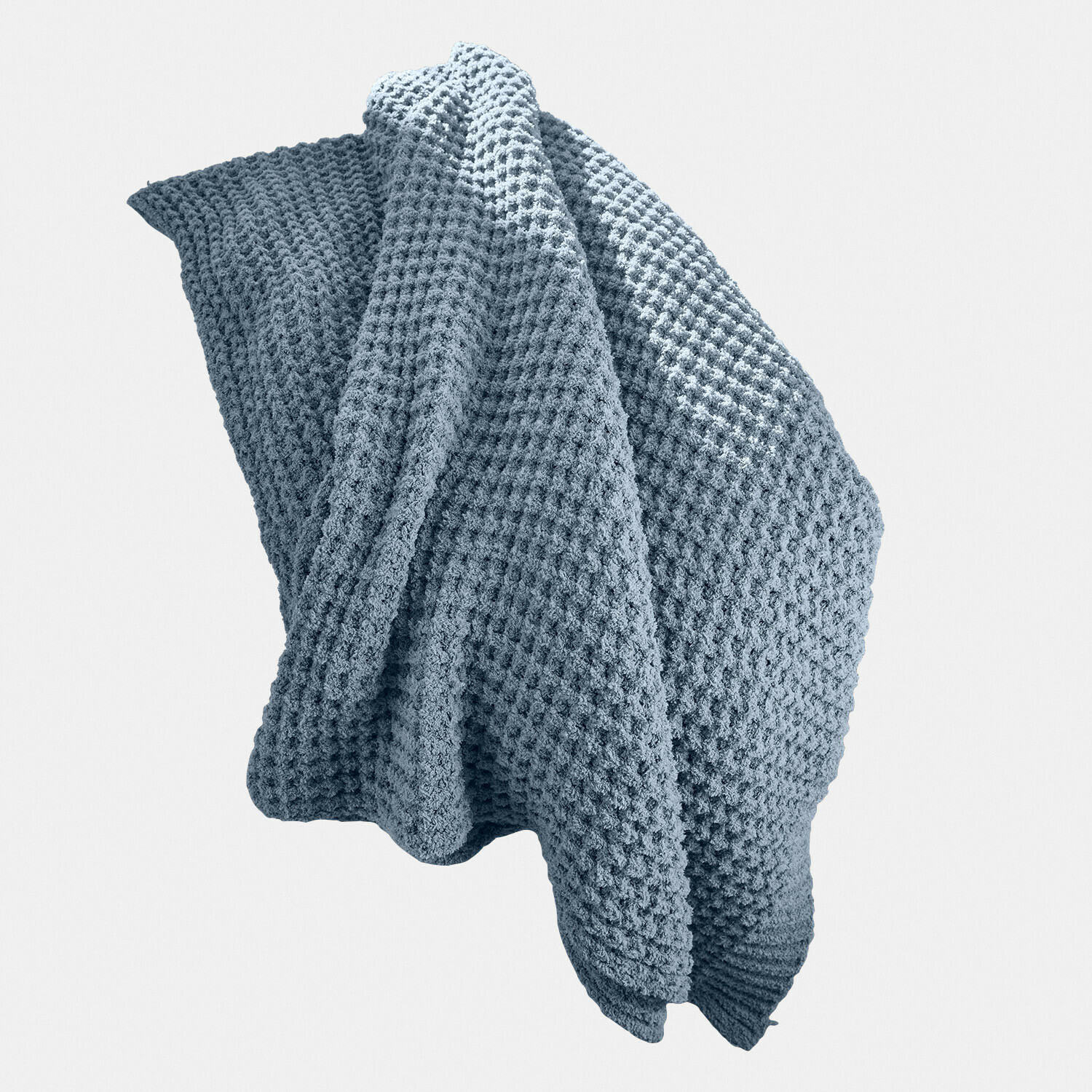 Plaid Ysilda Plaid bleu en coton à texture gaufrée, doux et parfait pour une ambiance cosy