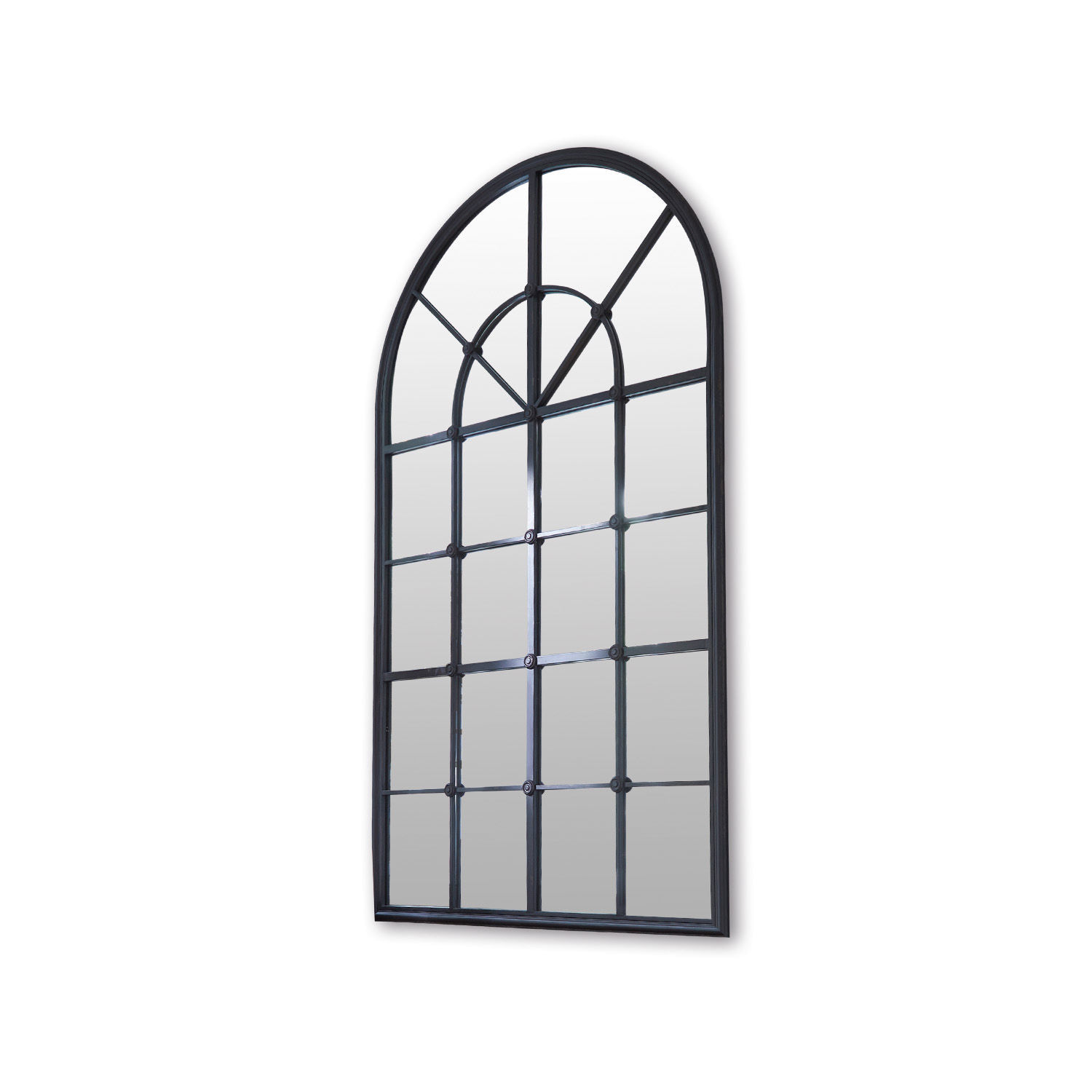 Miroir Basingstoke noir en métal avec cadre arrondi et design industriel pour décoration murale