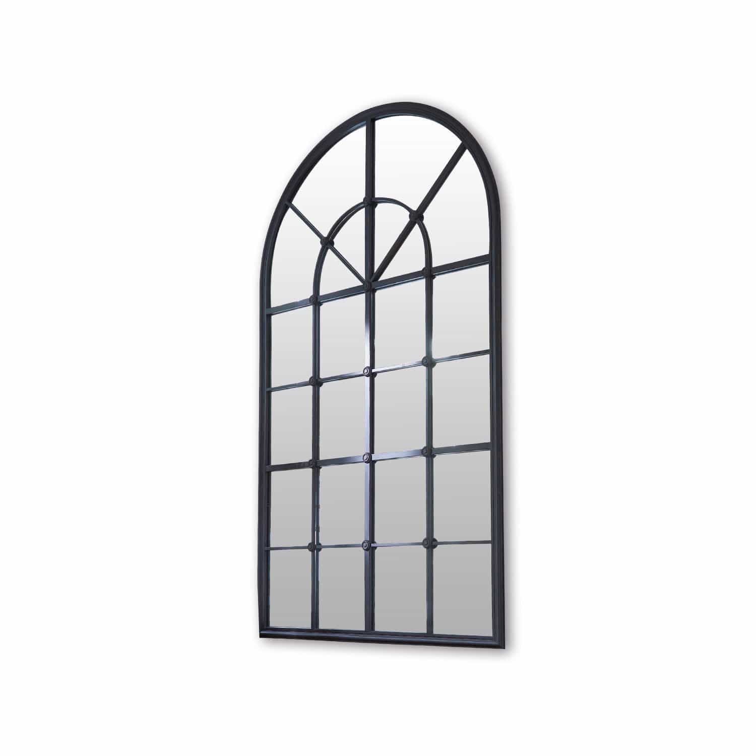 noir Miroir Basingstoke noir en métal avec cadre arrondi et design industriel pour décoration murale