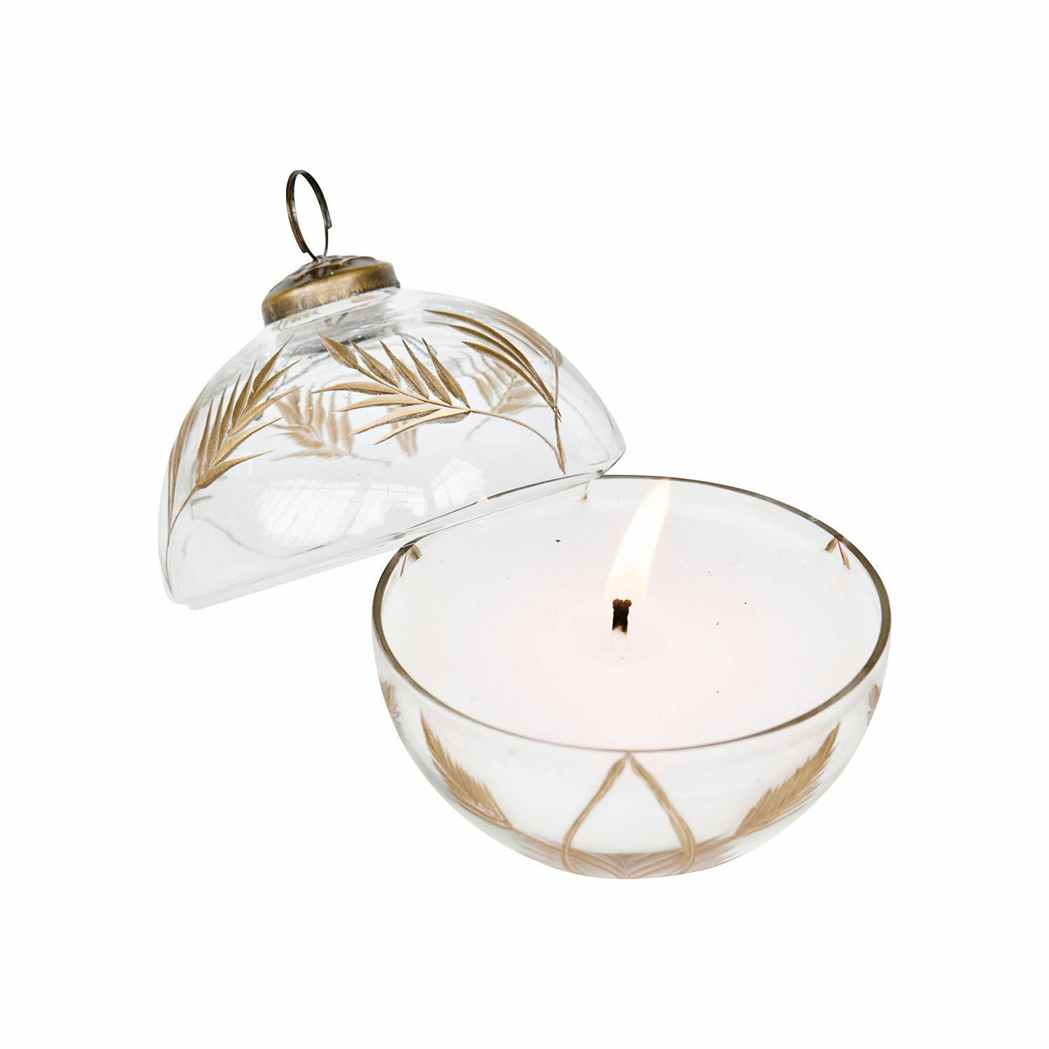 Windlicht met kaars Belathor Geurkaars in doorzichtige glazen houder met gouden bladmotief, decoratief en elegant voor sfeer