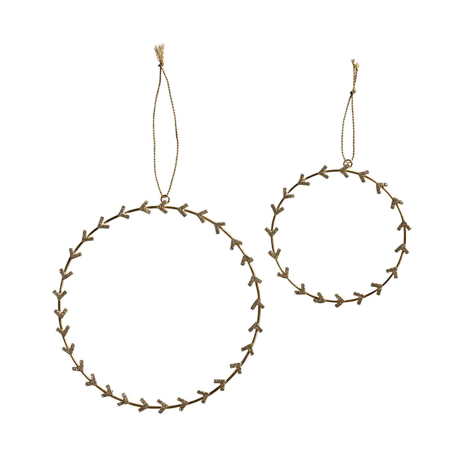 Krans set van 2 Maravita Set van twee gouden metalen hangdecoraties in cirkelvorm met decoratieve takken
