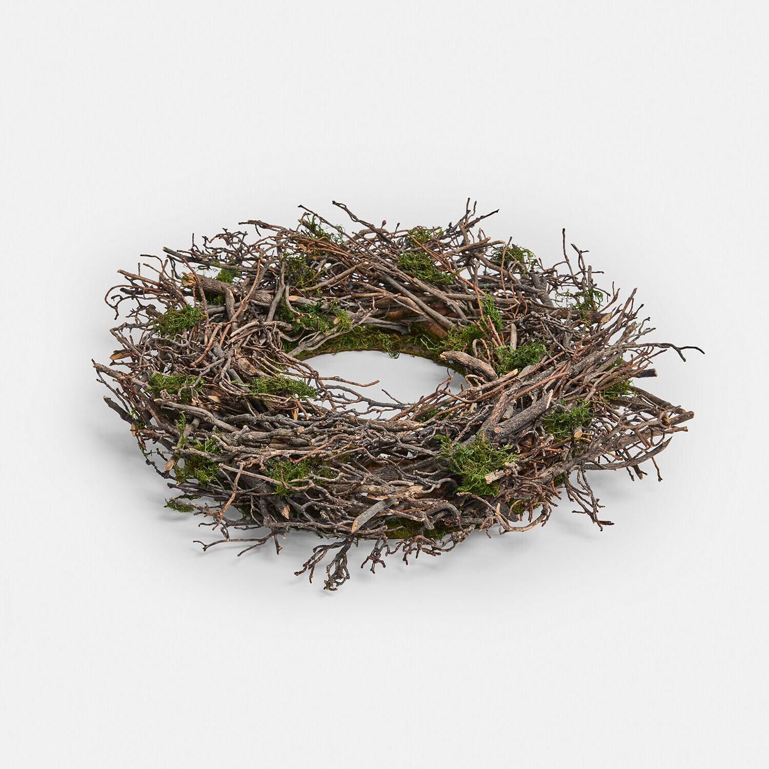 Krans Sabia Natuurlijke krans van takken en mos in grijze en groene tinten voor rustieke decoratie