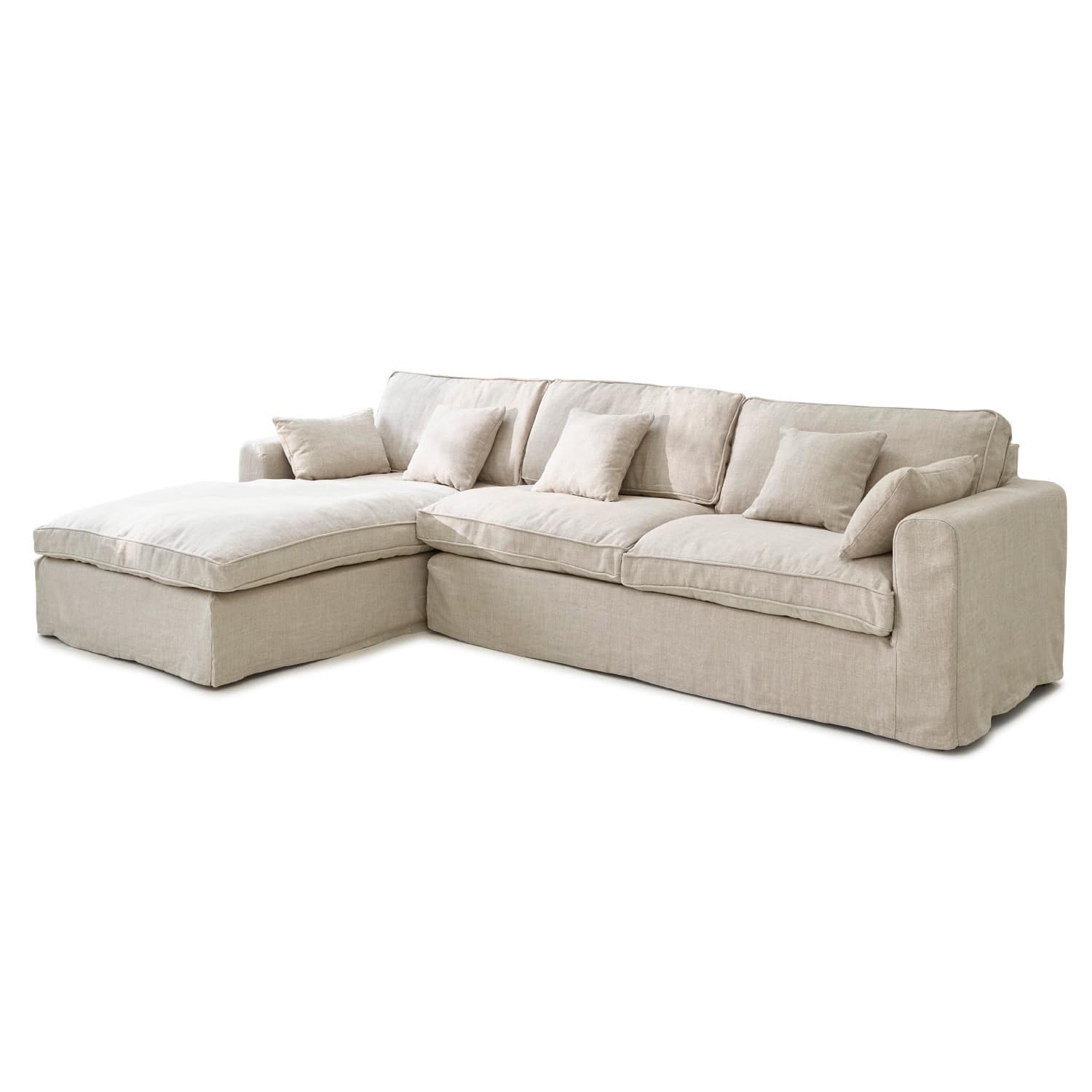 Canapé Seaford Canapé d'angle beige en tissu avec coussins moelleux, confortable pour salon et détente