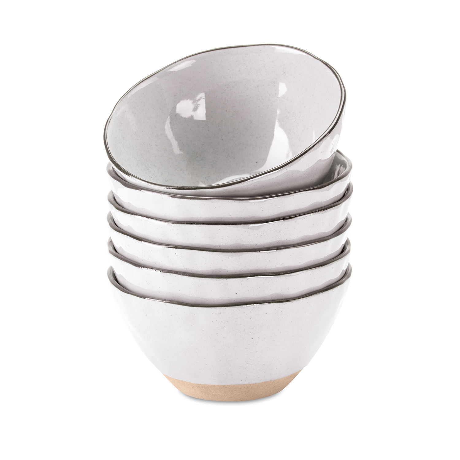 wit Set van 6 witte keramische Biarritz kommen met natuurlijke bodem, perfect voor koken en serveren.