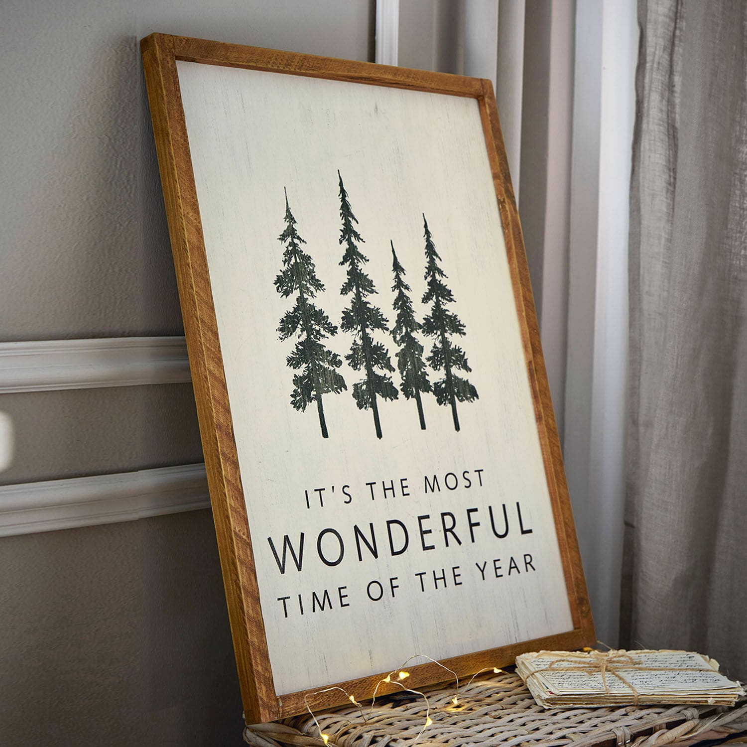 Decoboard Wonderful Houten wanddecoratie met tekst en boommotief in natuurlijke kleuren voor interieur.